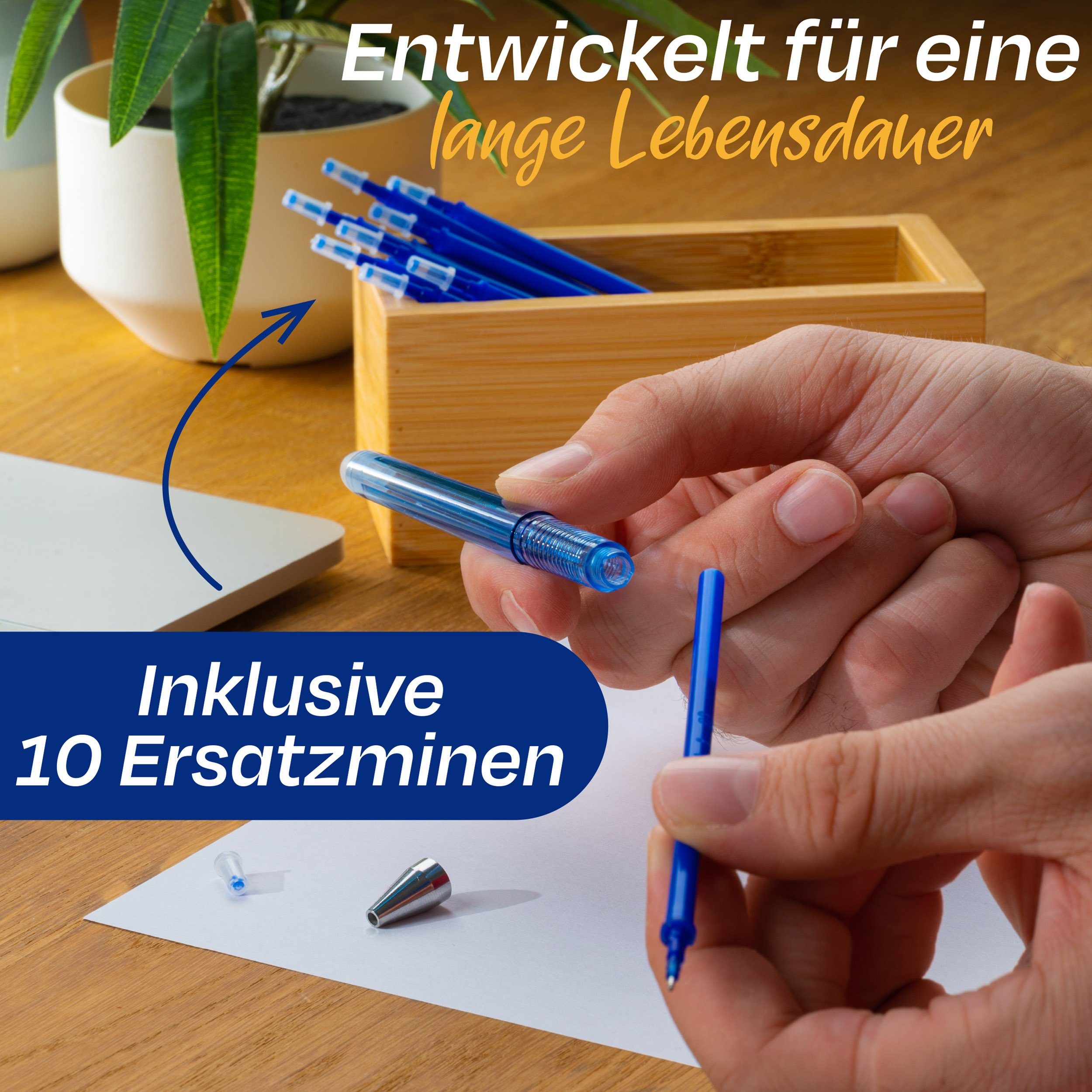 Praknu Kugelschreiber 10 radierbare - 10 Mit Leicht Löschbar Blau, Ersatzminen - (Set, Kugelschreiber Mit Clip 10-tlg)