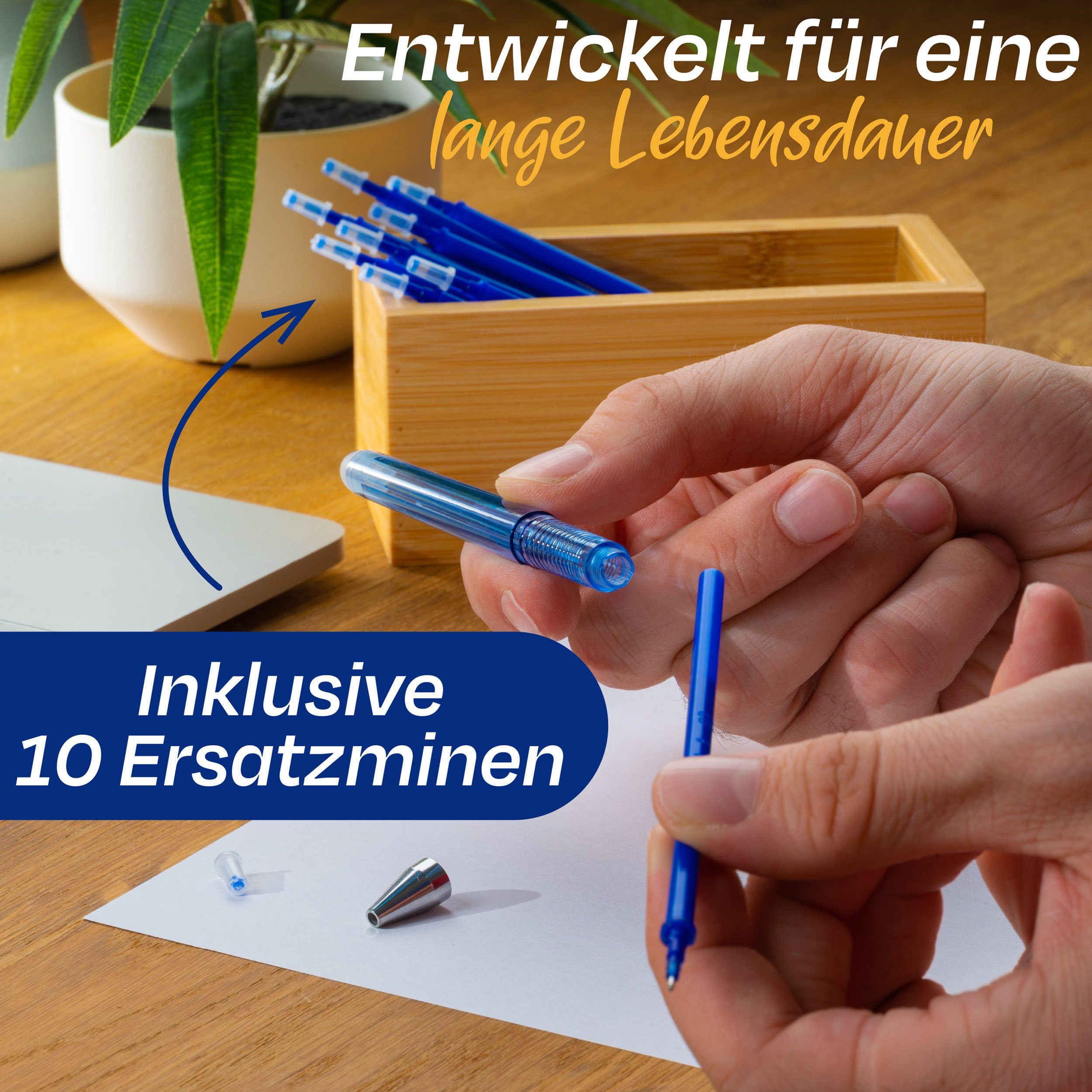 Kugelschreiber Stifte 1,0 Mm – Transparent & Blau, 12 Stifte + 4 Ersatzminen, Glattes Schreiben Für Schule & Büro