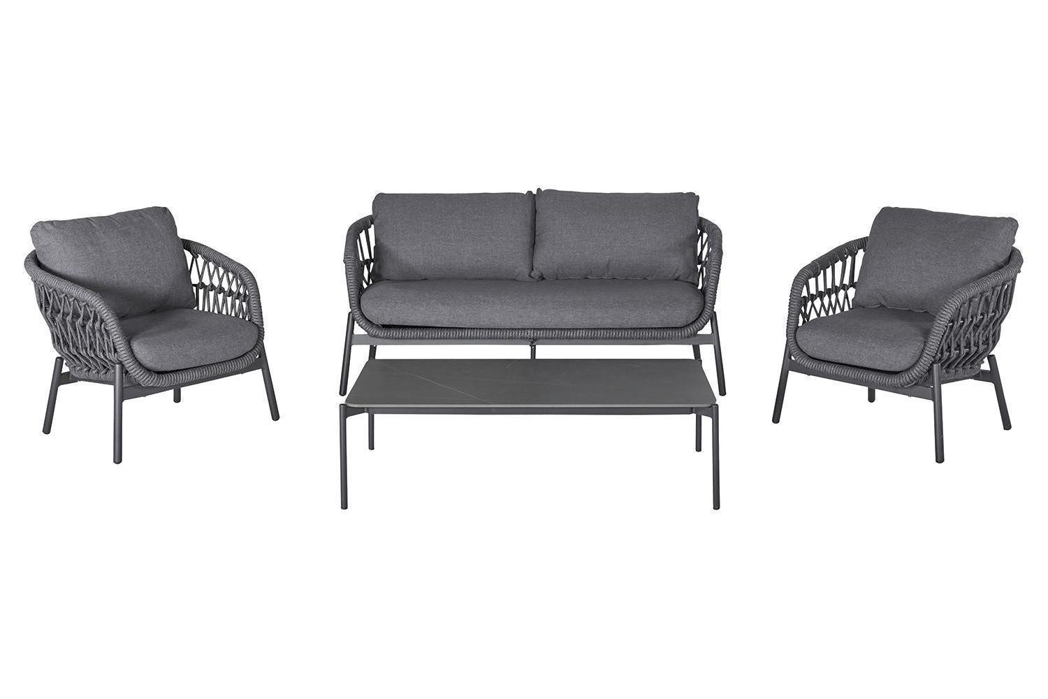 Loungeset BARI, 4-teilig, Anthrazit, Dunkelgrau, Aluminium