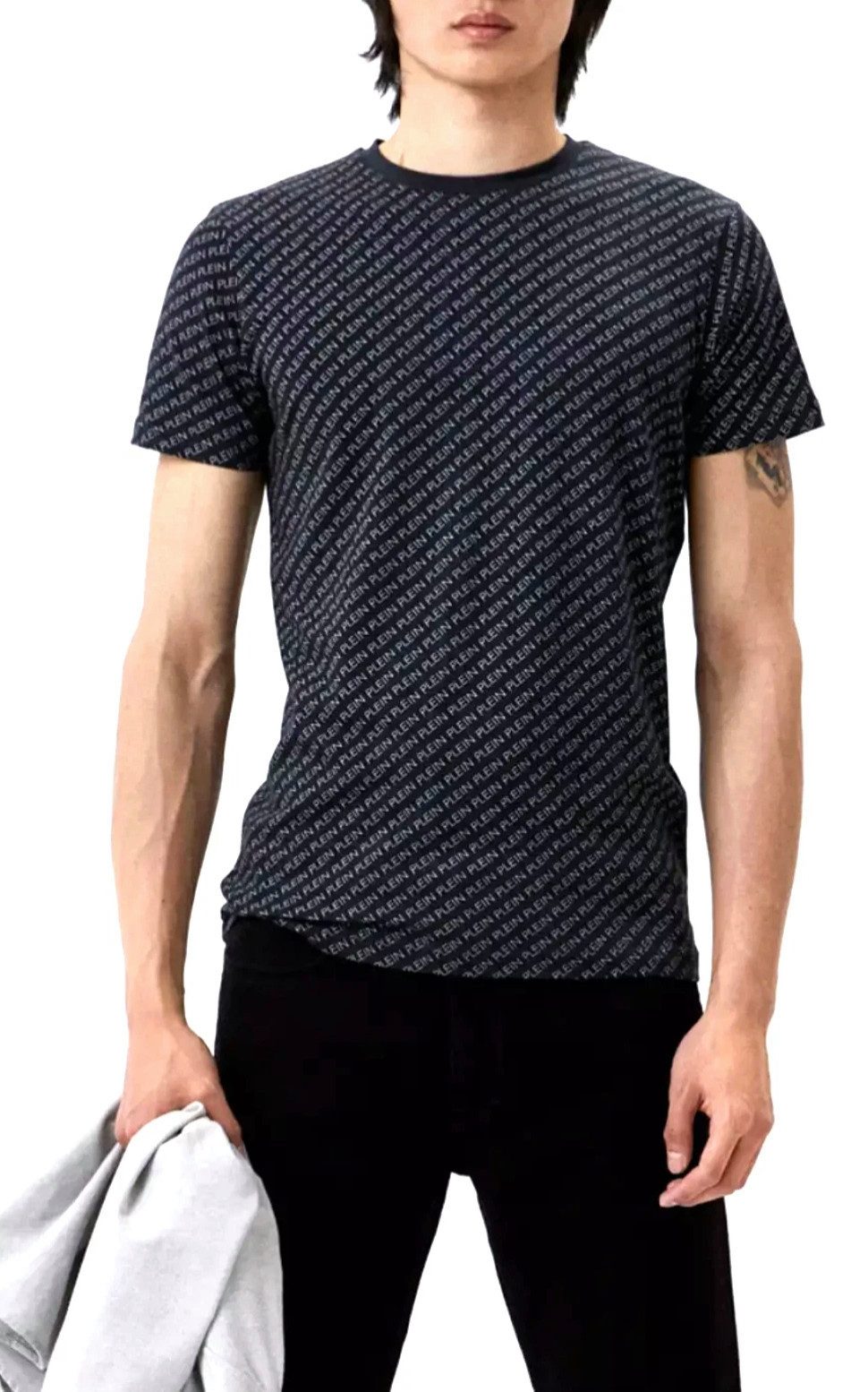 PHILIPP PLEIN T-Shirt Herren Multi Logo Slim fit Skull Tee mit Doppelnadelstich Säume Verpackt in einer box mit Python-Optik-Druck