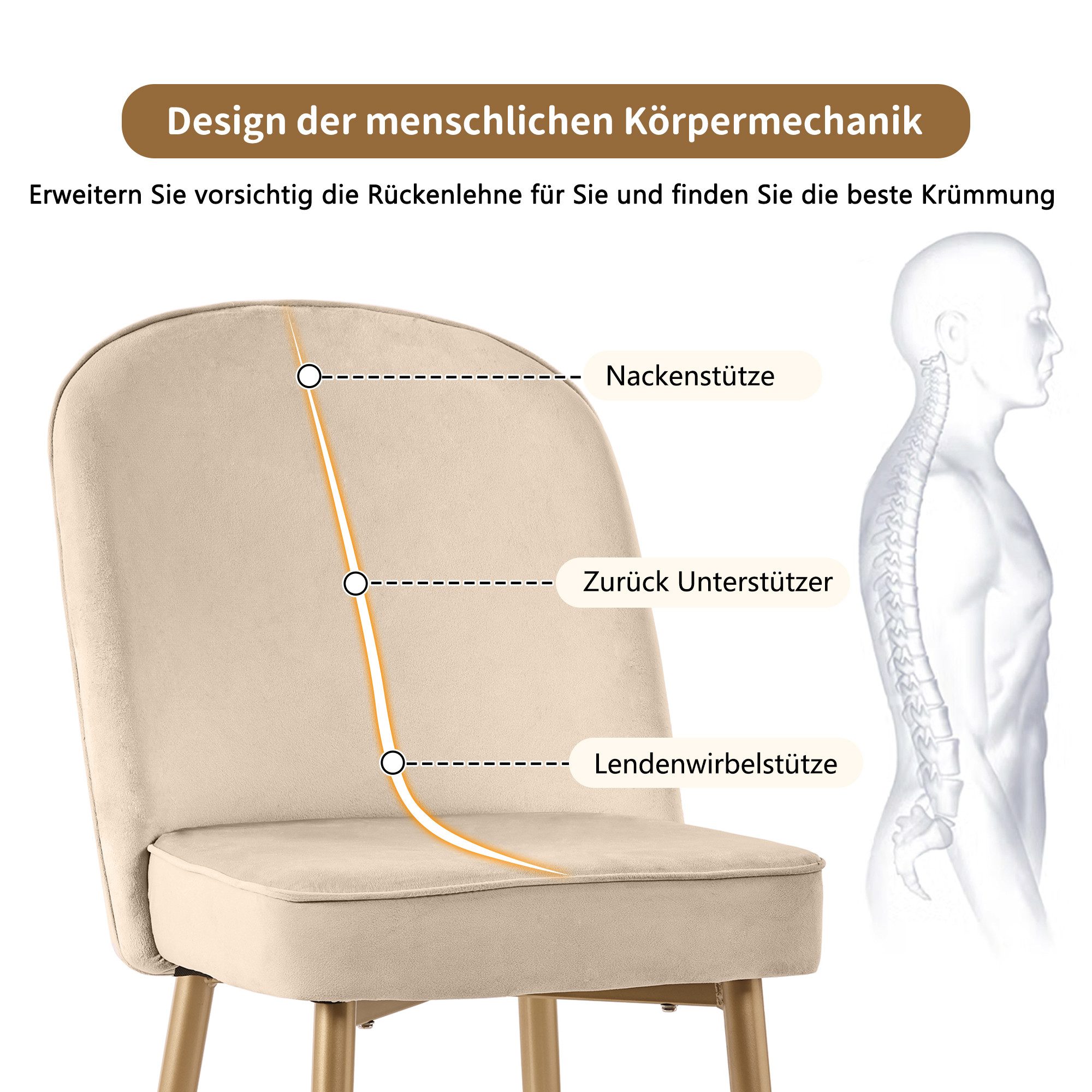 IDEASY Esszimmerstuhl 2/4/6St, Küchenstuhl mit Metallbeinen und weichem Samtsitzkissen (2 St), Polsterstuhl mit hoher Rückenlehne und rautenförmiger Rückenlehne