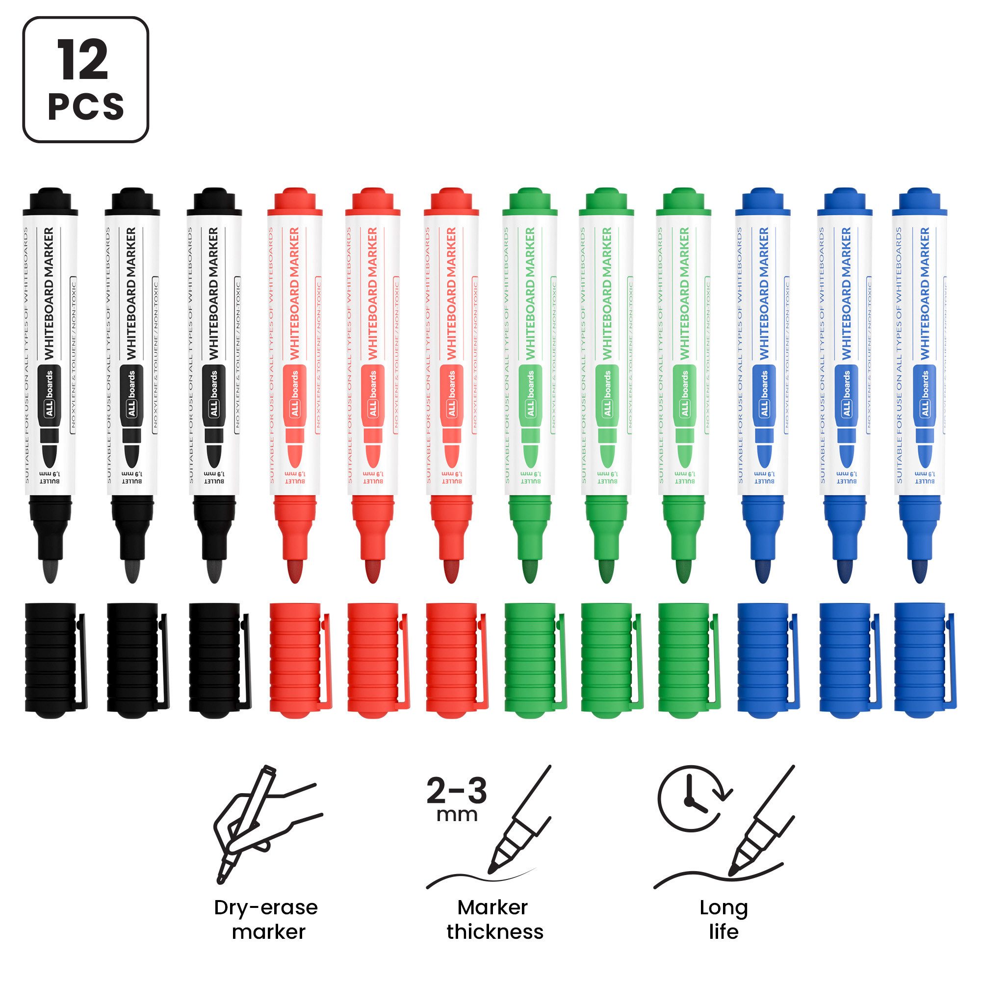 ALLboards Whiteboard Marker ALLboards Whiteboard-Marker-Set – 12 Stück