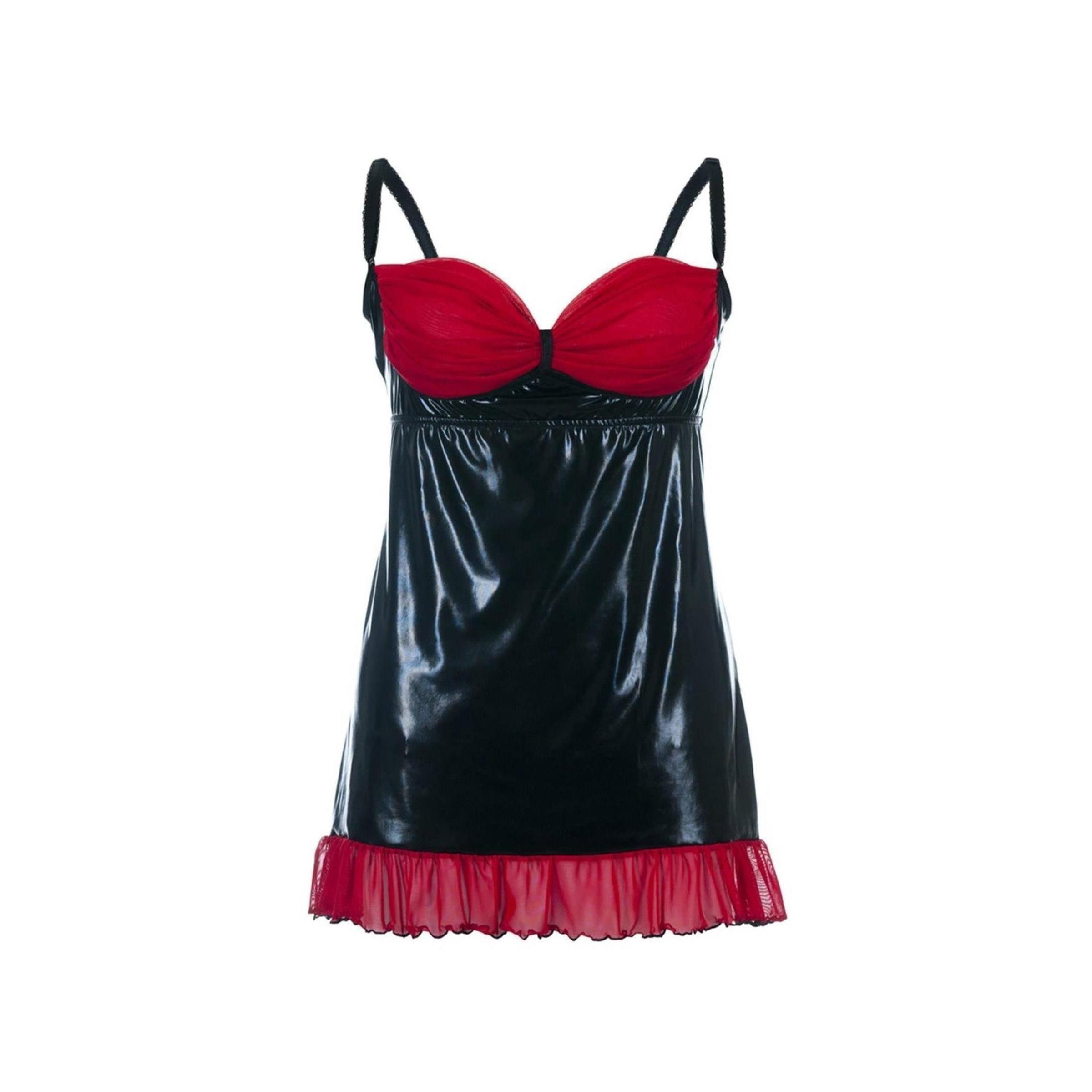 Andalea Babydollkleid Andalea Schwarzes Wetlook Chemise SB/1011 Sexy Bas