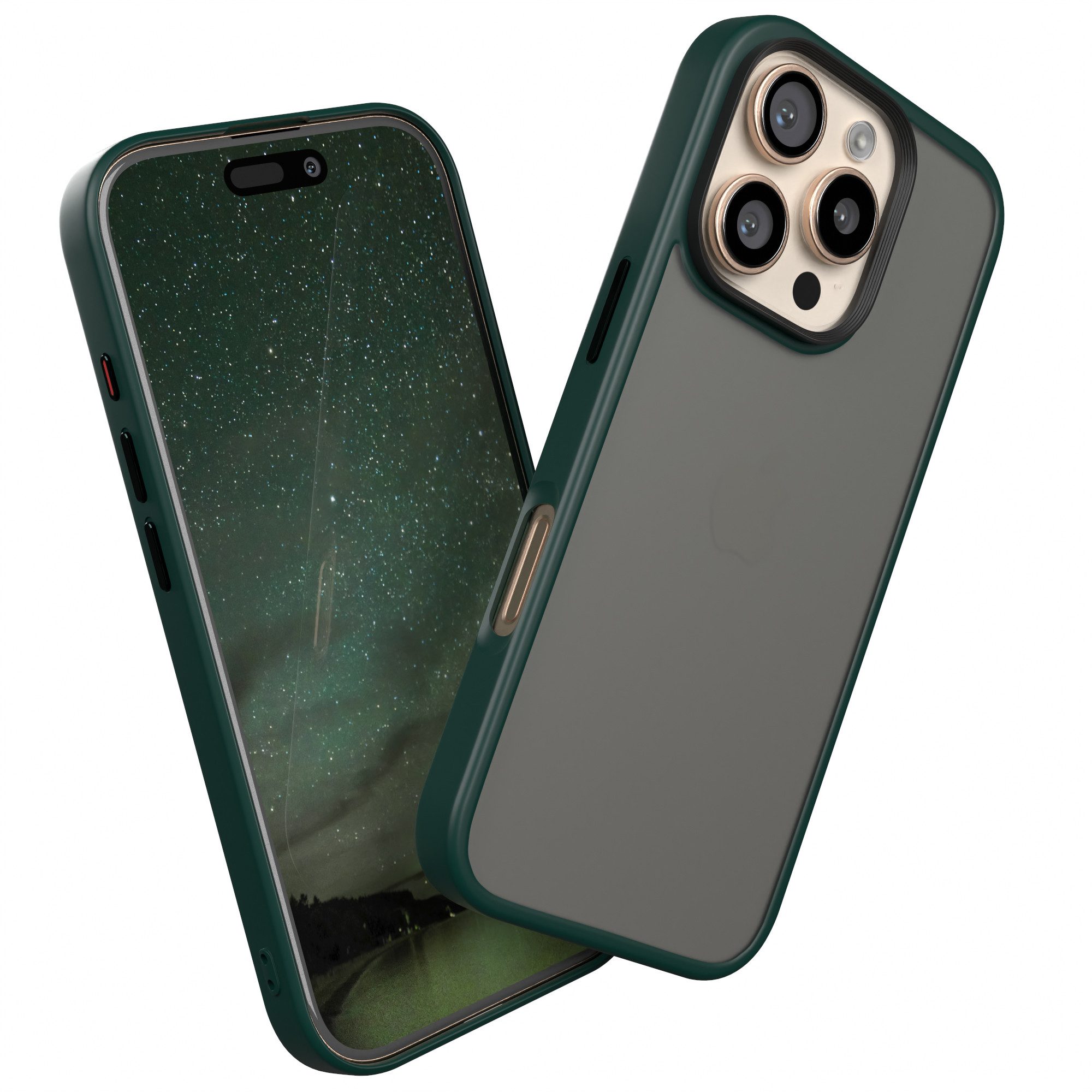 EAZY CASE Handyhülle Outdoor Case für Apple iPhone 16 Pro 6,3 Zoll, Slim Cover Durchsichtig Robust Back Cover stoßfest Grün / Nachtgrün