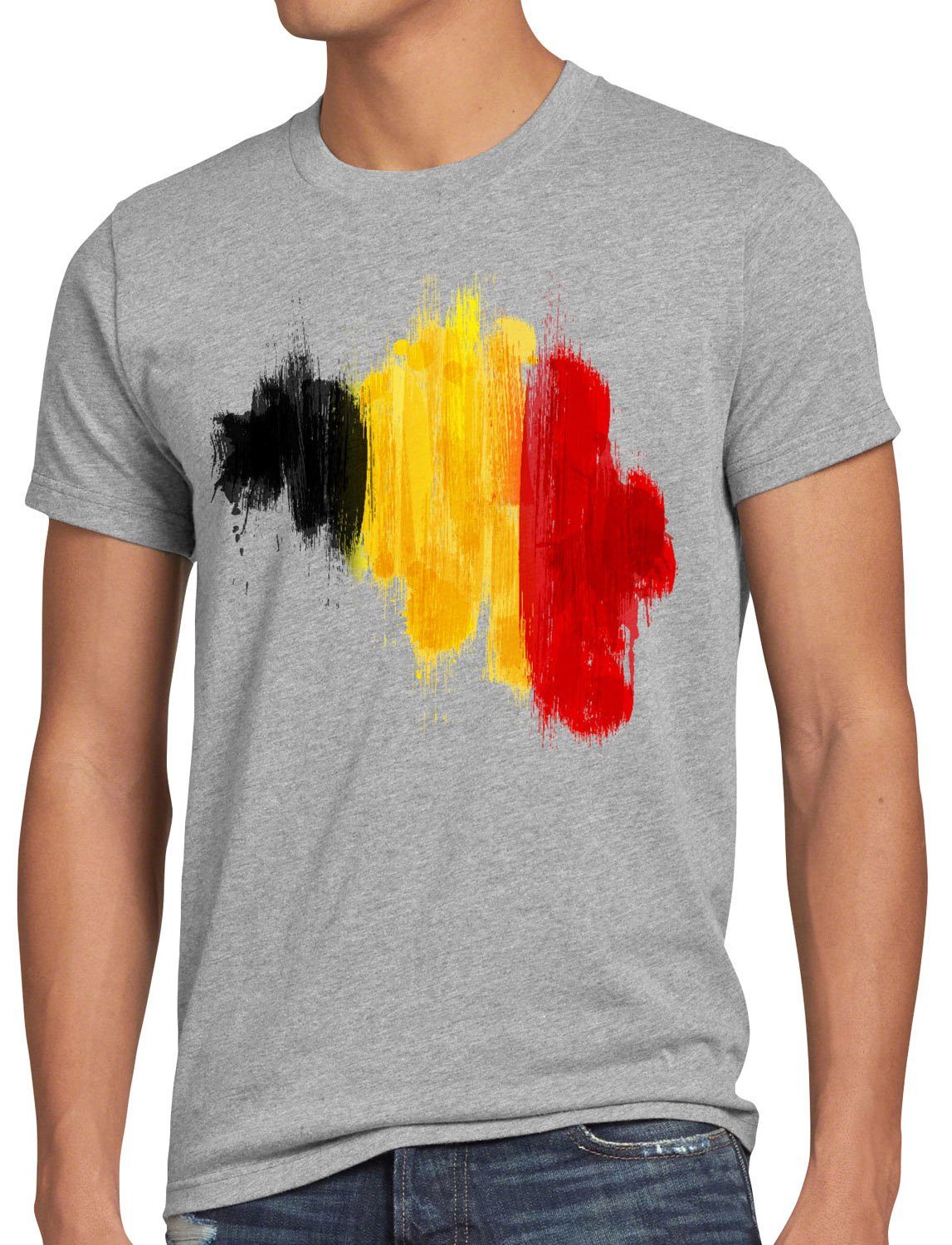 style3 Print-Shirt Herren T-Shirt Flagge Belgien Fußball Sport Belgium WM EM Fahne grau meliert