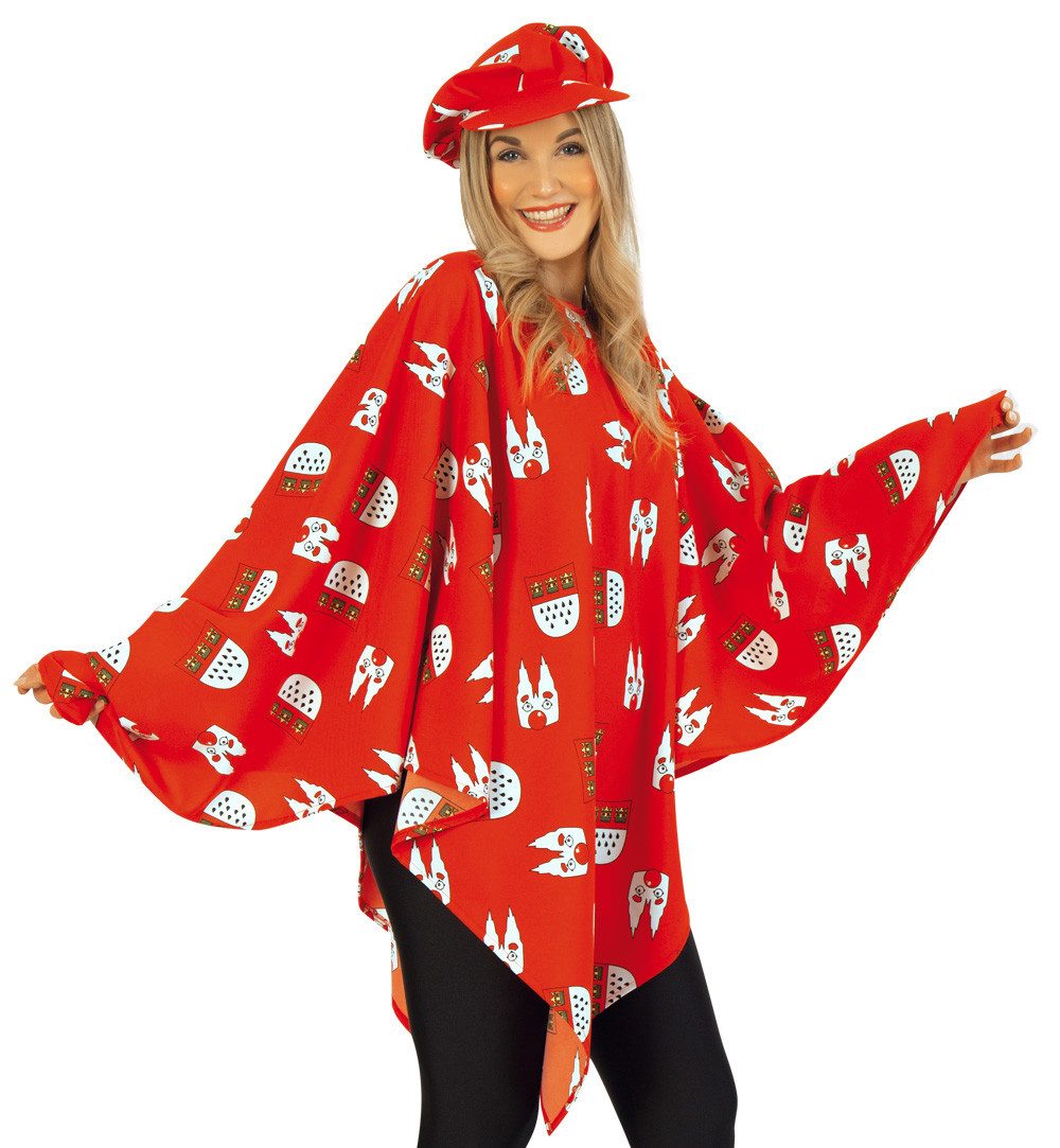 Fries Kostüm Poncho Umhang Kölle Alaaf Köln Karneval Fasching Party Universal Rot