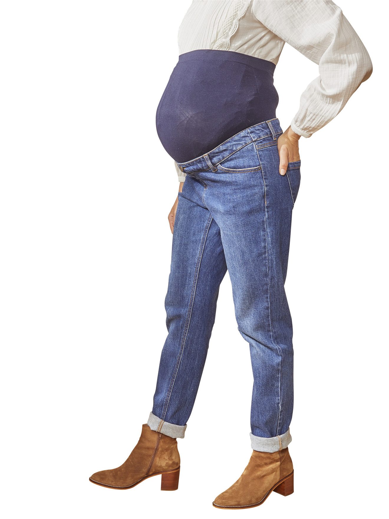 Umstandsjeans Umstands-Jeans mit Stretch-Einsatz, Mom-Fit