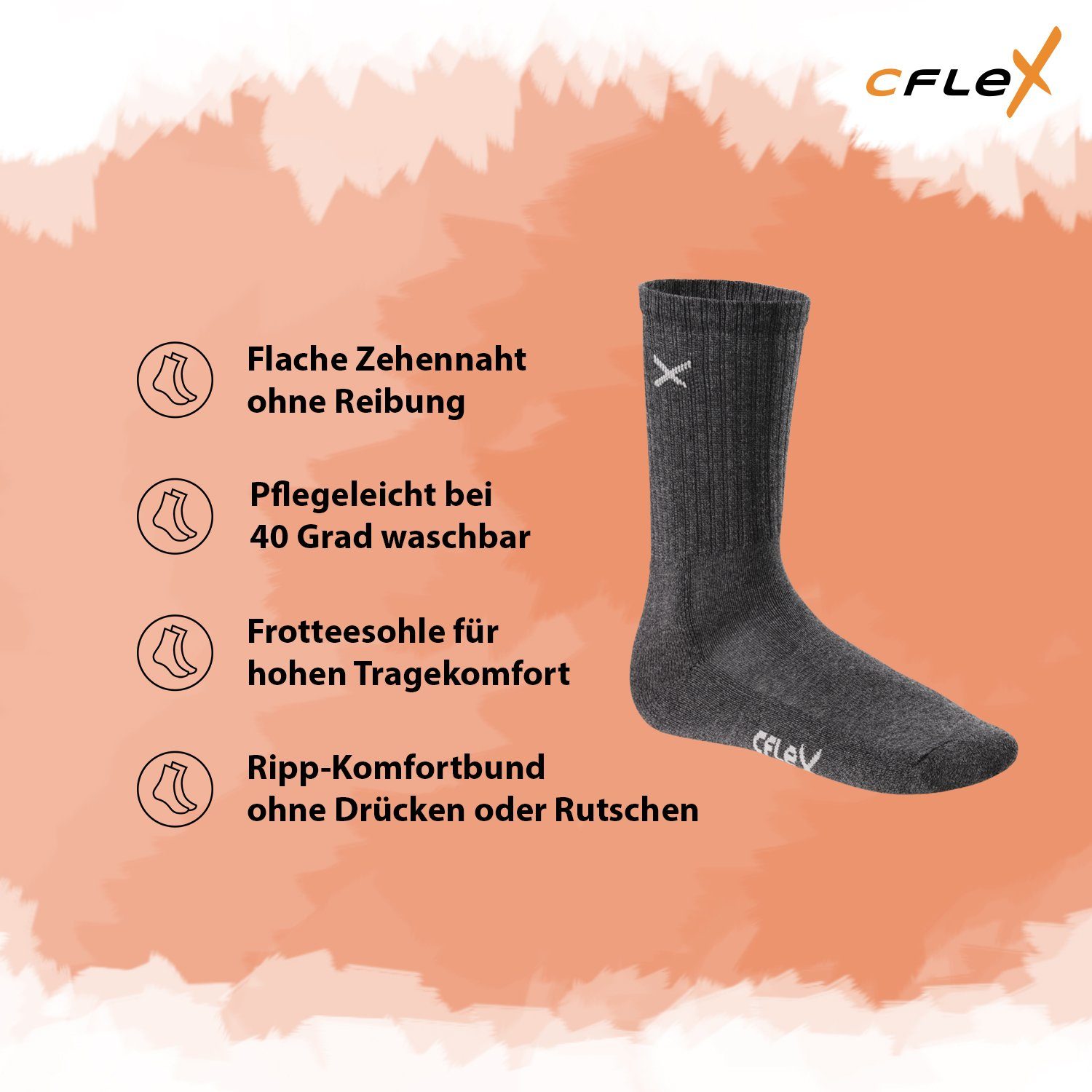 CFLEX Sportsocken Lifestyle Crew Socks (6 Paar) für Damen & Herren - Frotteesohle