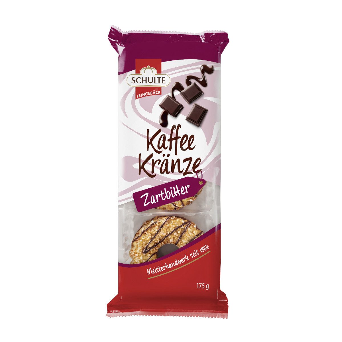 Schulte Kekse, Schulte Kaffeekränze mit Zartbitterschokolade Dekor Mürbegebäck 185g