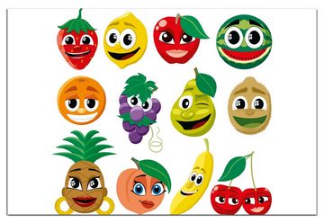 Wallario Wandfolie, Obst-Smilies im Comic-Stil - Lustige Früchte, wasserresistent, geeignet für Bad und Dusche