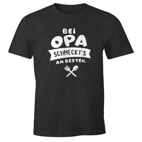 MoonWorks Print-Shirt Herren T-Shirt Koch Spruch bei Papa/Opa schmeckt's am besten Fun-Shirt Moonworks® mit Print