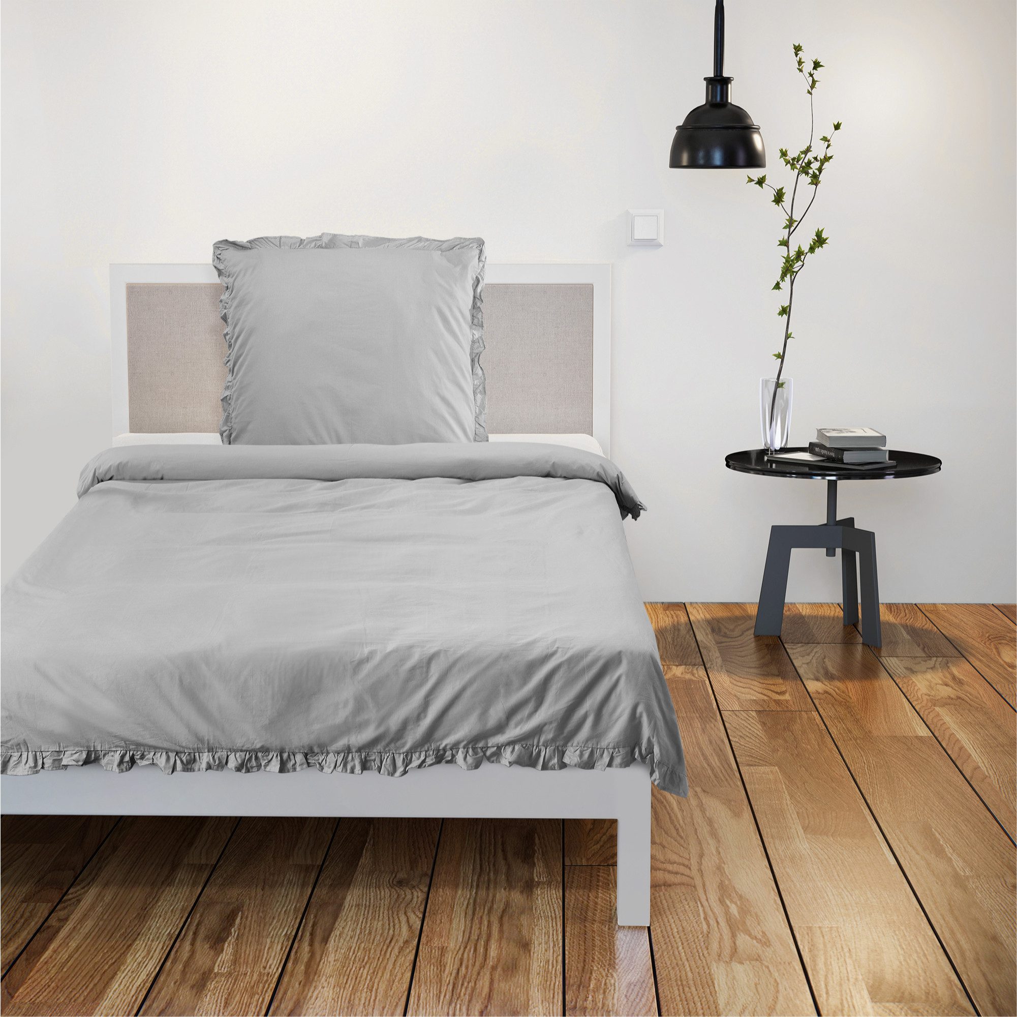 Bettwäsche Bettwäsche mit Rüschen Set - 135 x 200 cm - Einzel Set grau, JEMIDI, 1 teilig