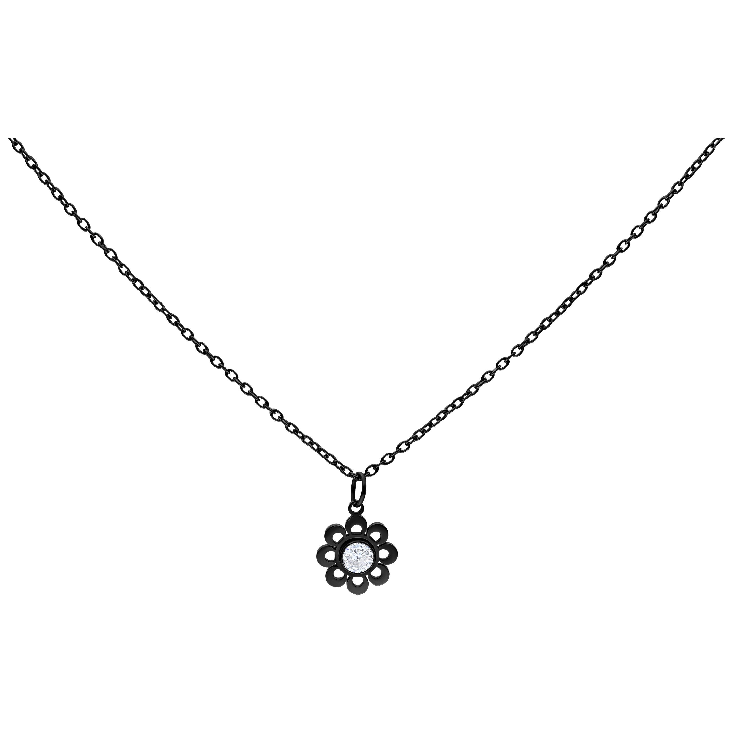 Wildcat Kette mit Anhänger Crystal Flower Kette - Schwarz, Chirurgenstahl 316L - wasserfest, langlebig, hautverträglich