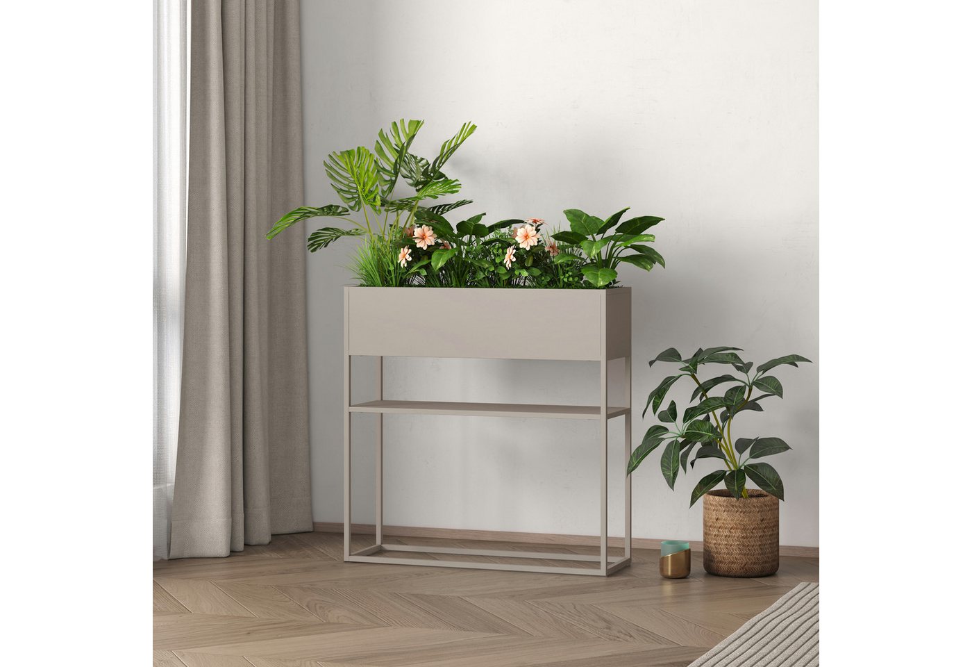 Thumbnail - en.casa Blumenkasten, »Joensuu« Hochbeet mit Ablage 80 x 80 x 25 cm Stahl Grau