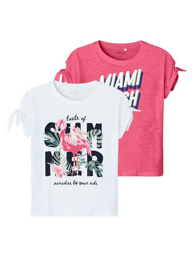 Name It T-Shirt Kurzarm Sommer T-shirt 2er-PackPrint Design (2-tlg) 7339 in Rosa