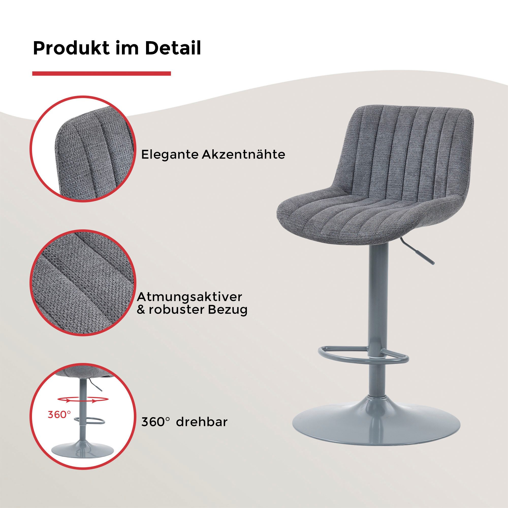 Duo Collection Barhocker Kelly (1 St), inkl. Rückenlehne und Fußstütze, höhenverstellbar, 360° drehbar