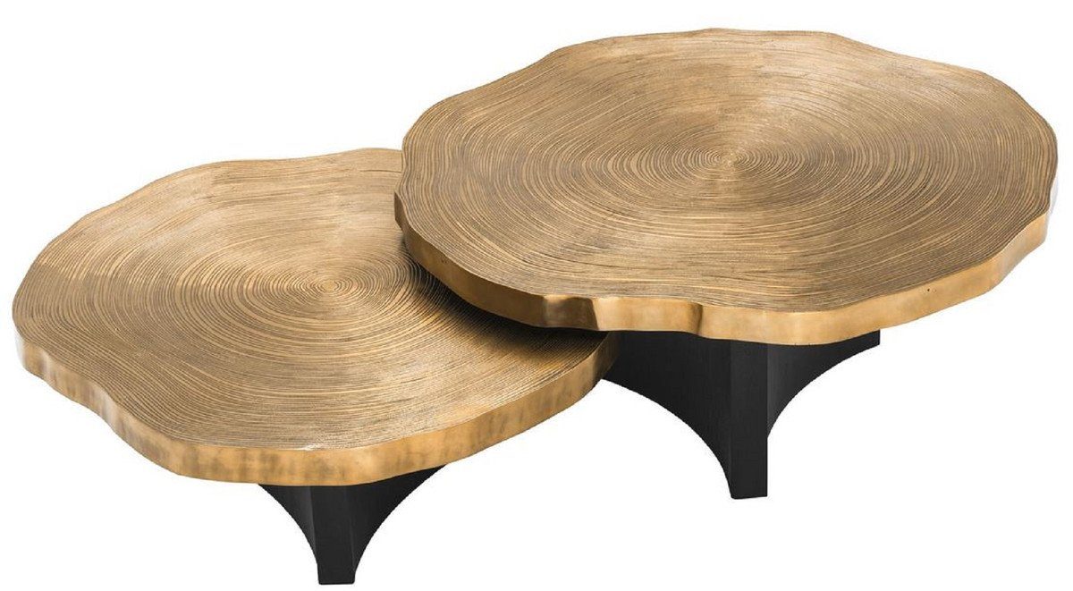 Luxus Luxuriöse Baumscheiben / Tischplatten Couchtisch mit Set im Couchtisch Messingfarben Wohnzimmertische Schwarz Casa Padrino Design -