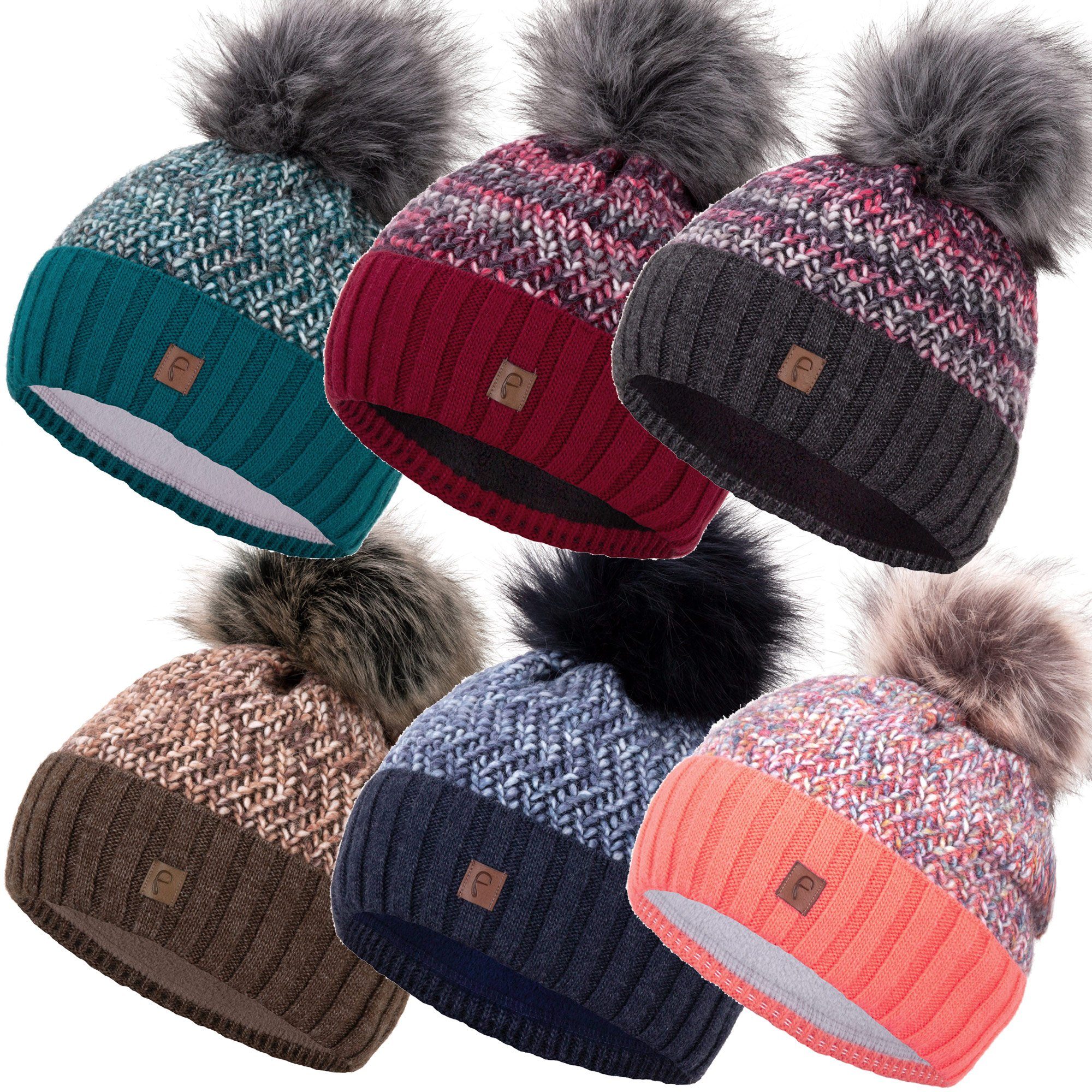 Faera Bommelmütze Wintermütze Damen Herren Mütze Beanie Haube gefüttert Bommelmütze