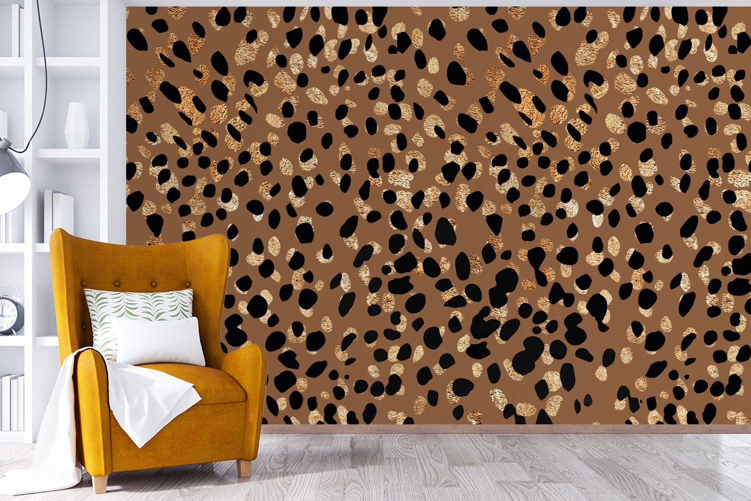 Wohnzimmer, St), Braun, Schlafzimmer, Kinderzimmer, MuchoWow - Matt, - (6 für Tiermuster Wallpaper Vinyl Tapete - bedruckt, Gold Leopard Fototapete