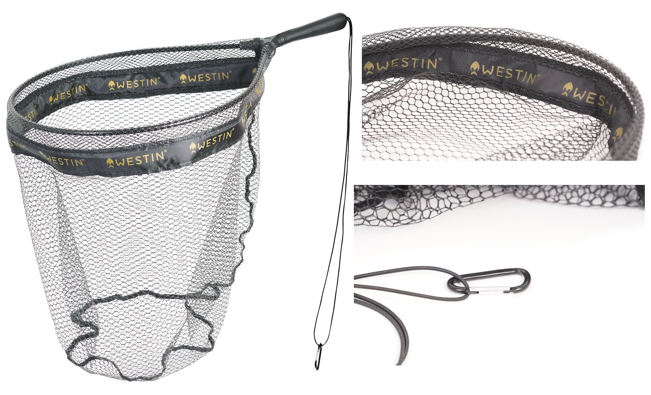 Westin Fishing Angelkescher W3 CR Floating Net Kescher - Spinnfischen - gummiertes Netz 40x50x50cm, Schwimmender Rahmen und Griff