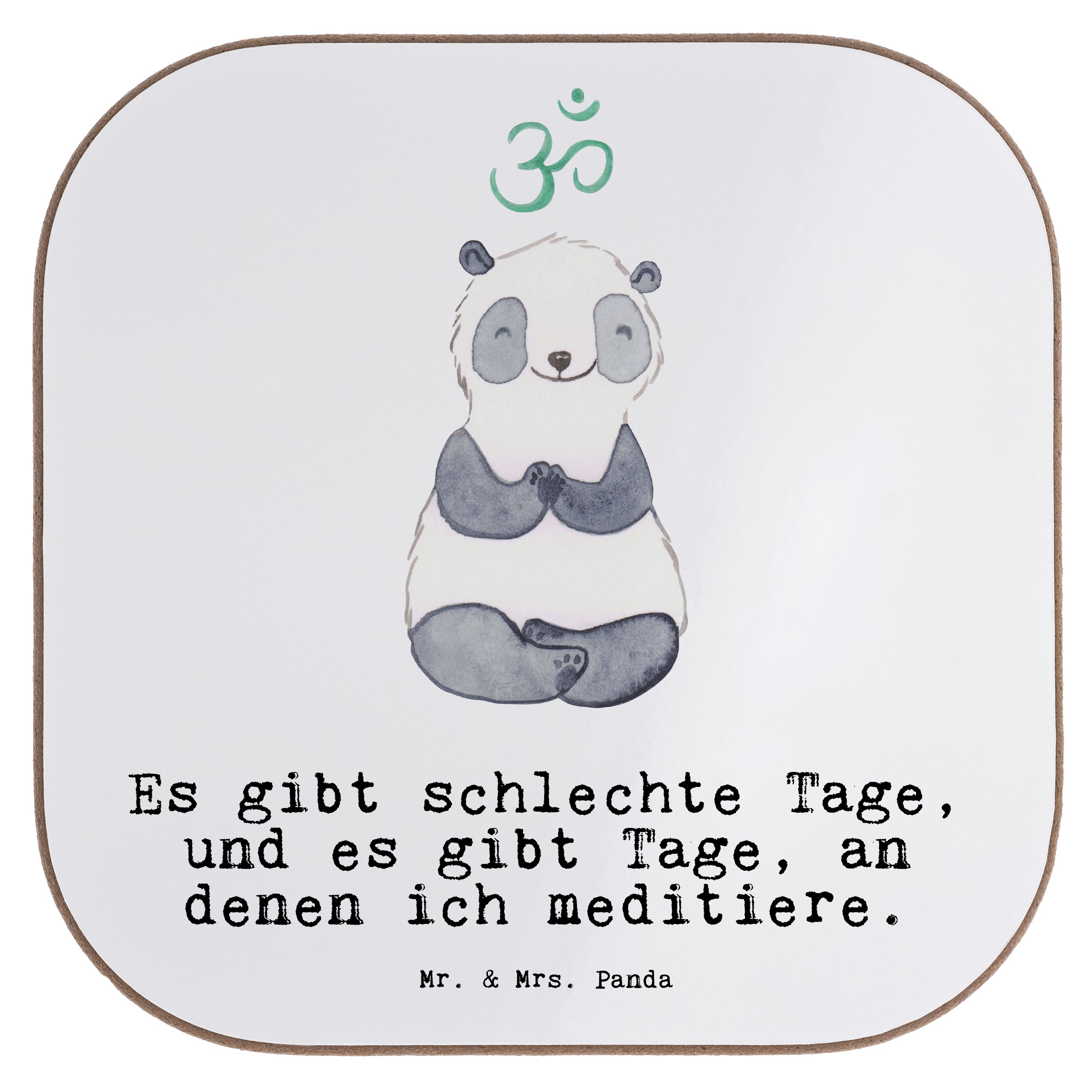 Mr. & Mrs. Panda Getränkeuntersetzer Panda Meditieren Tage - Weiß - Geschenk, Sportart, Meditationskurs, G, 1-tlg.