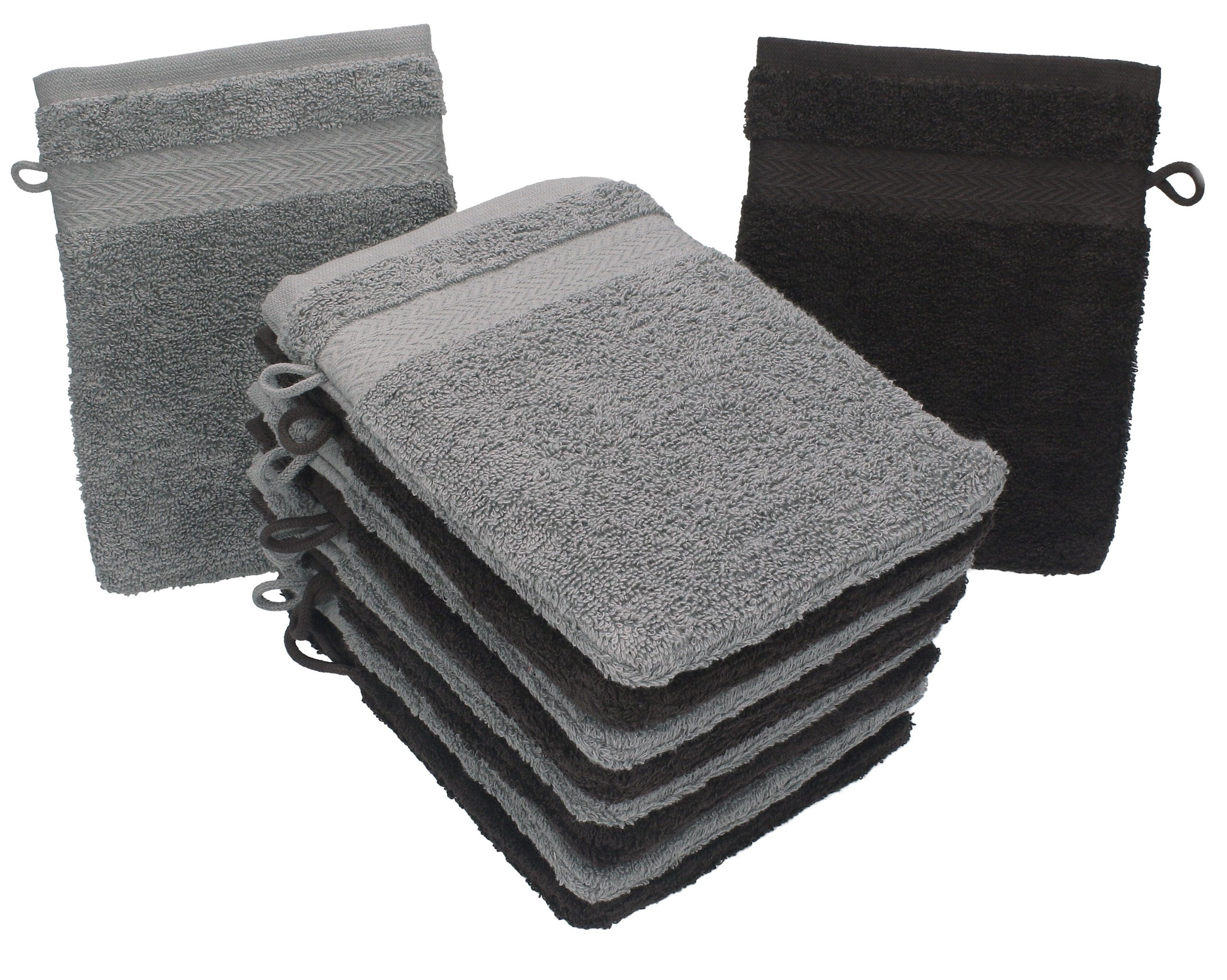 Betz Waschhandschuh 10 Stück Waschhandschuhe Premium 100% Baumwolle Waschlappen Set 16x21 cm Farbe dunkelbraun und anthrazit (10-tlg)