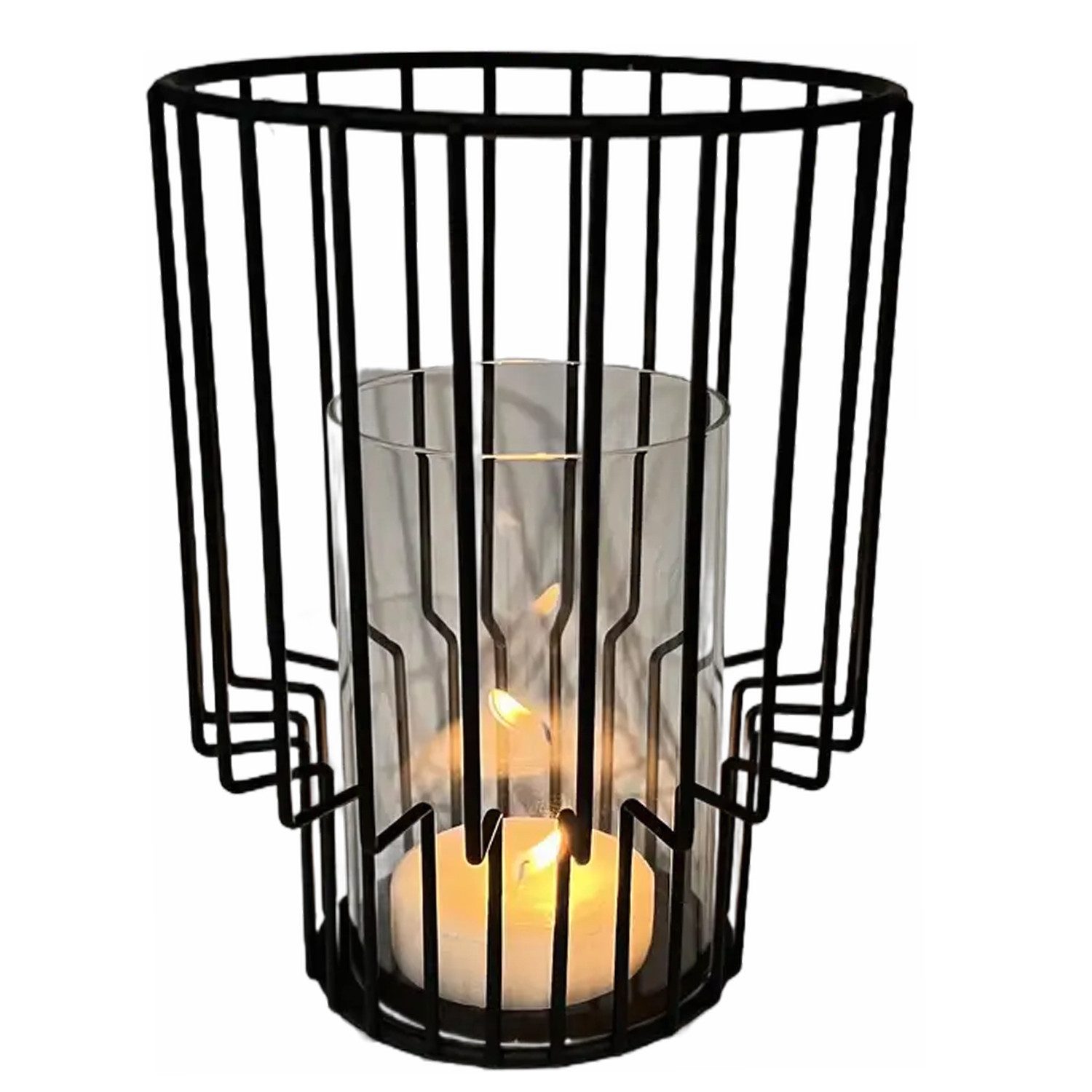 Marrakesch Orient & Mediterran Interior Teelichthalter Modernes Gartenwindlicht Beek handgemacht aus Metall in Schwarz 18 cm (1 St), Windlichtglas, Glaseinsatz