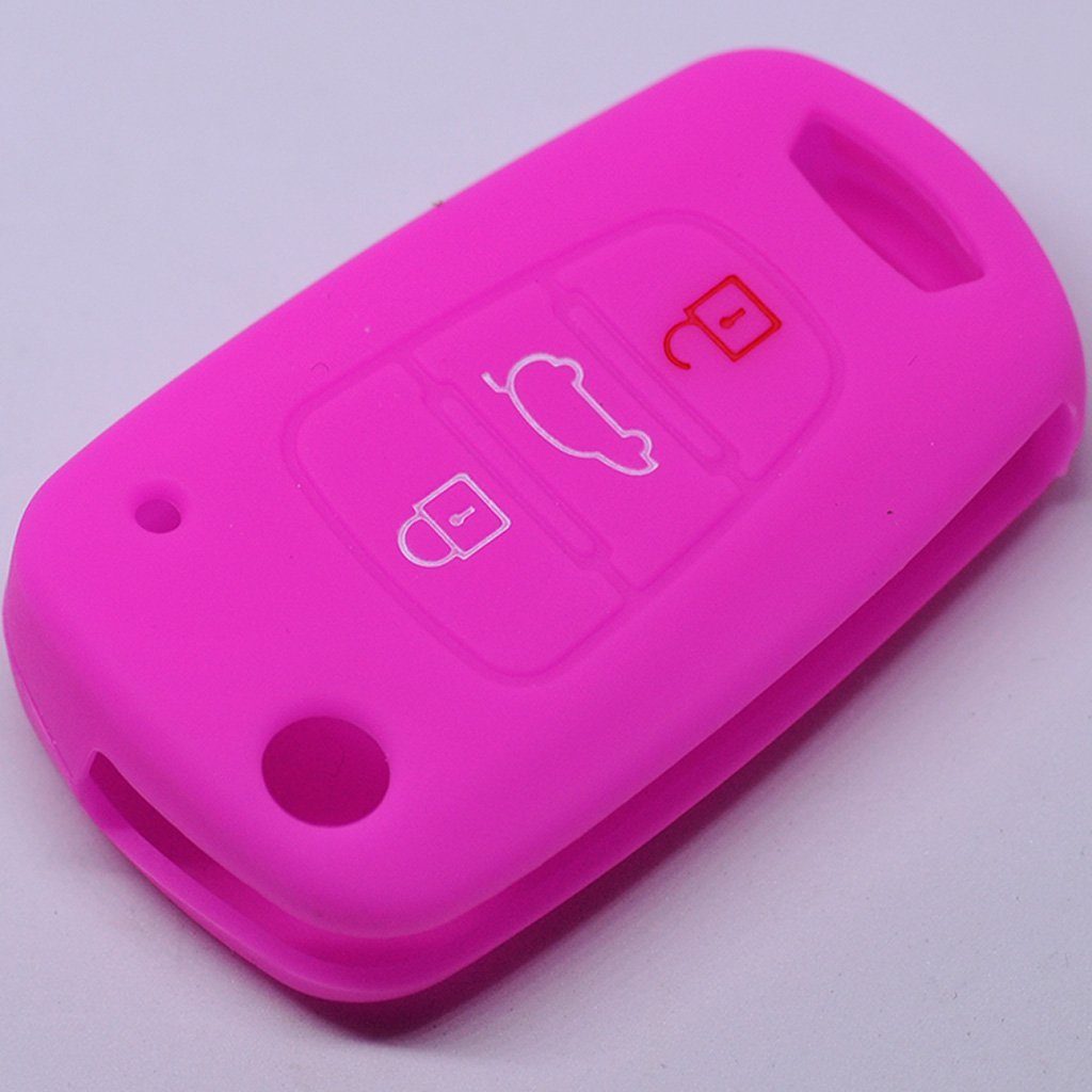 mt-key Schlüsseltasche Autoschlüssel Softcase Silikon Schutzhülle Pink, für Hyundai i30 ix20 ix35 KIA Soul Sportage 3 Tasten Klappschlüssel