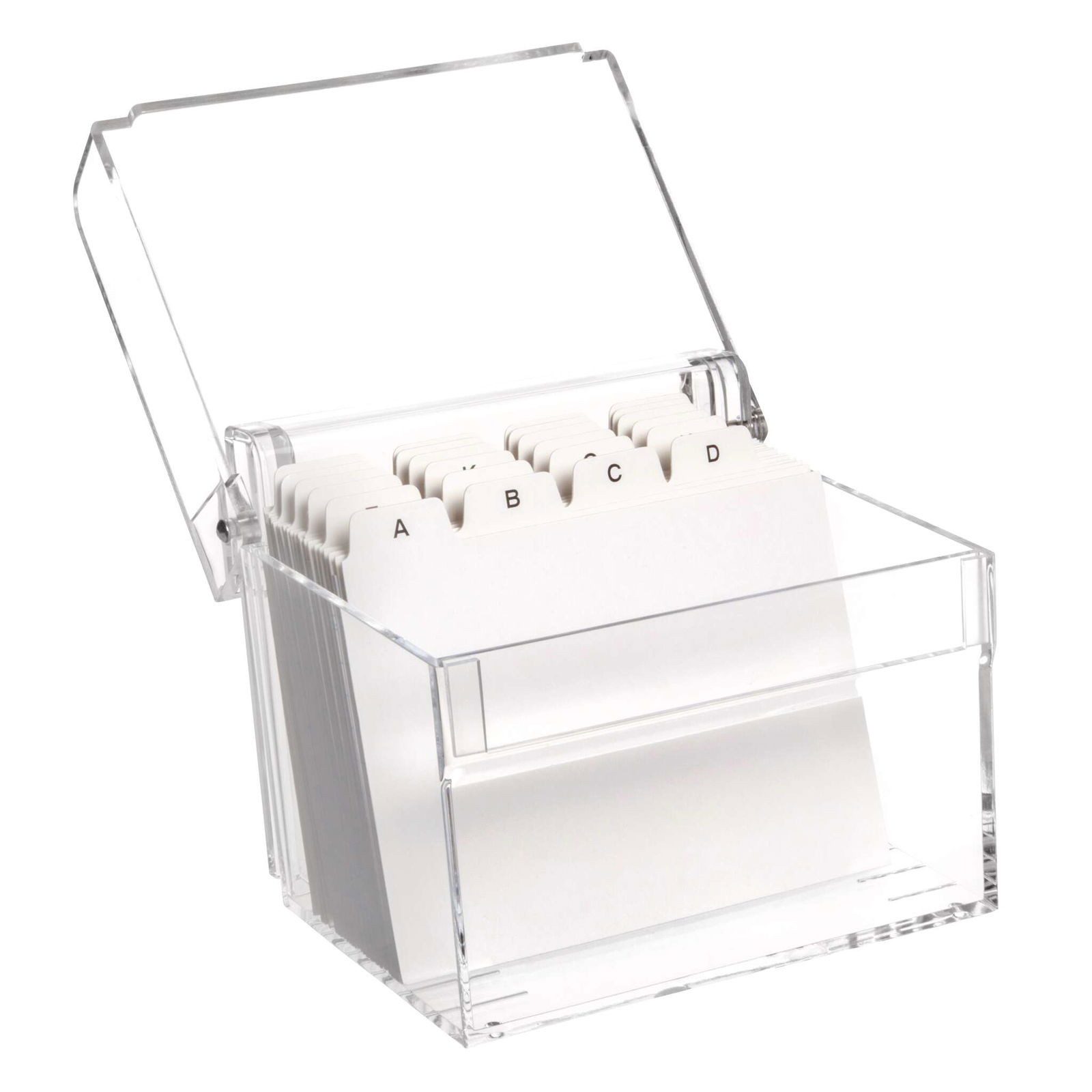 MAUL Organizer Acryl-Karteikasten, DIN A7, Transparenter Acrylkorpus, Inklusive 100 Karteikarten und A-Z Register