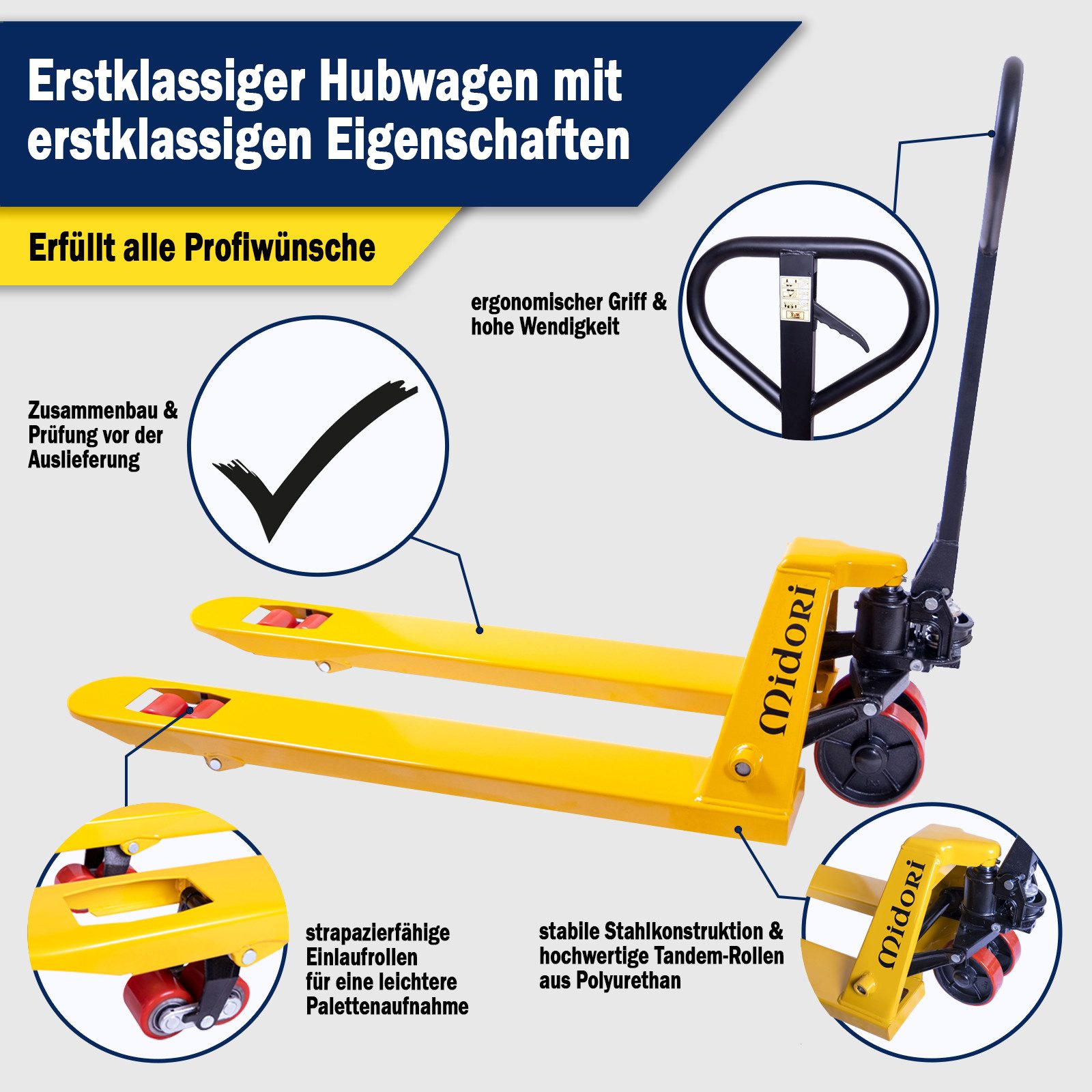 Midori pallet truck, (1 pc), hand pallet truck, pallet truck 3000kg lifting capacity, forklift pallet truck, pallet truck