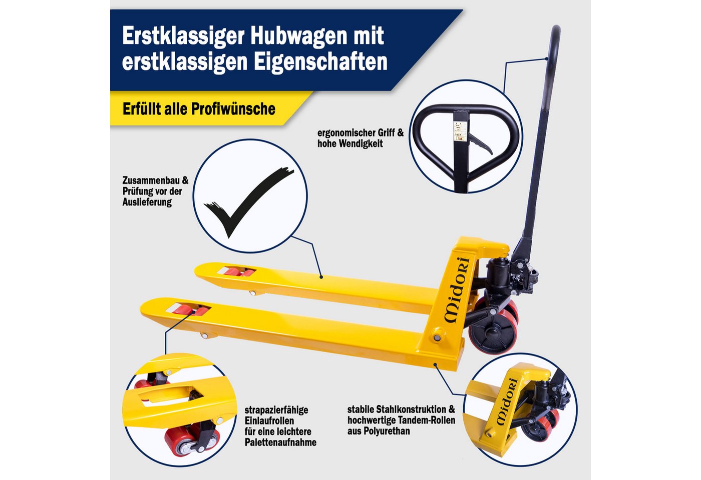 Thumbnail - Midori Hubwagen, (1 St), Handhubwagen Hubwagen 3000kg Hublast Gabelhubwagen Palettenwagen
