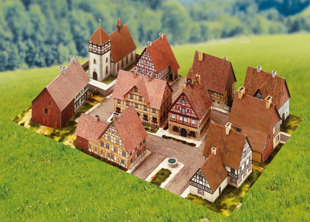 Aue Verlag Modellbausatz Schreiber-Bogen Dorf mit Fachwerkhäusern, 1:160, N