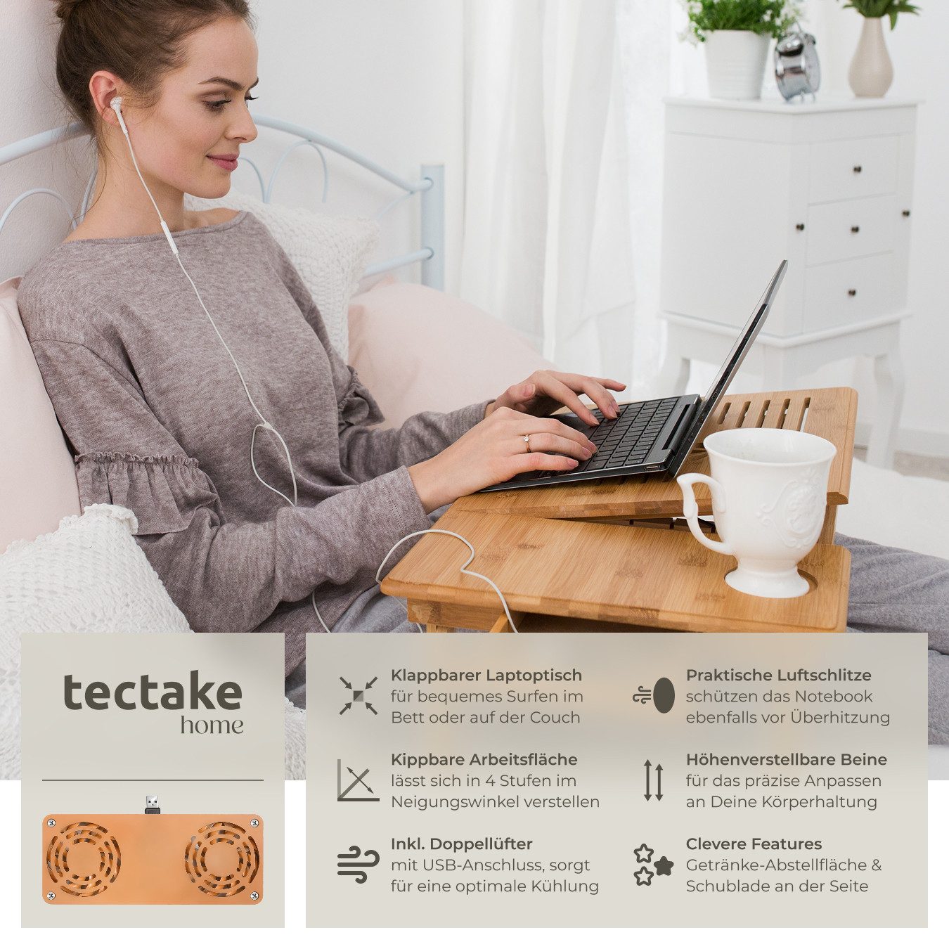 tectake Schreibtisch Laptoptisch (1-St., 1 tlg), Inkl. Schublade, Neigungsw günstig online kaufen