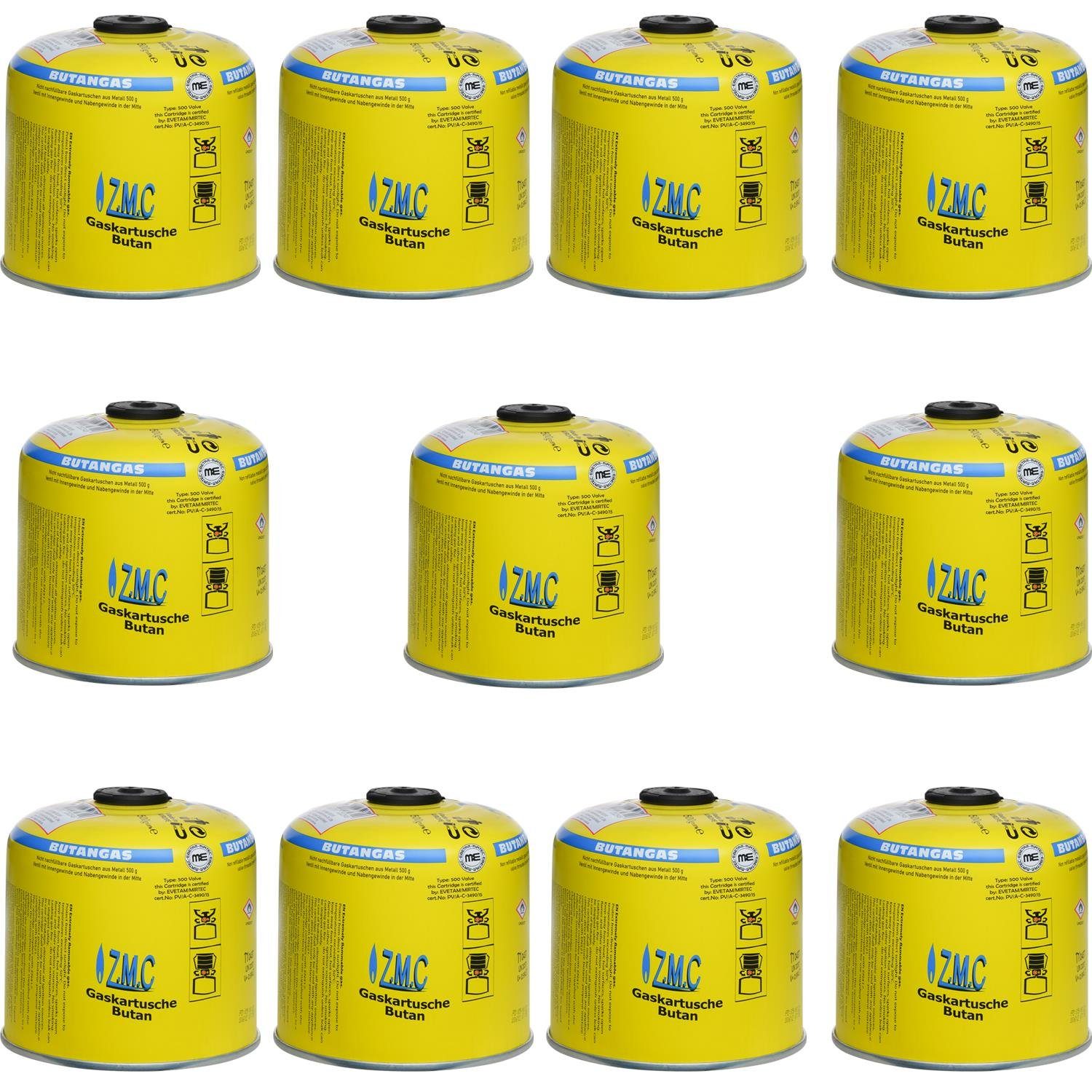 ZMC Gaskartusche 11x Universal Camping Propan Butan Gas 500g Schraubventil Gaskartusche, Zubehör für Butangas Druckgasdose Für Gaskocher / Gaslötgeräte / Abflammgeräte Eurogewinde, Schraubventil Gaskartuschen 990ml Ventilkartusche Gewindeanschluß