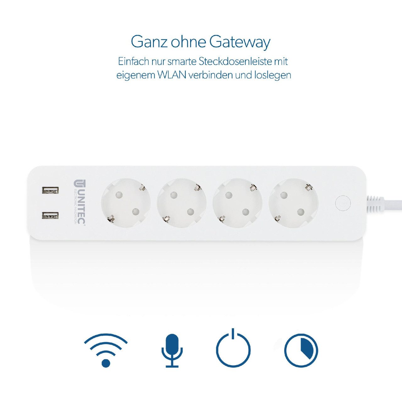UNITEC Unitec Steckdosenleiste 4-fach 1,8 m Wifi weiß, Steckdosenleiste, Wifi