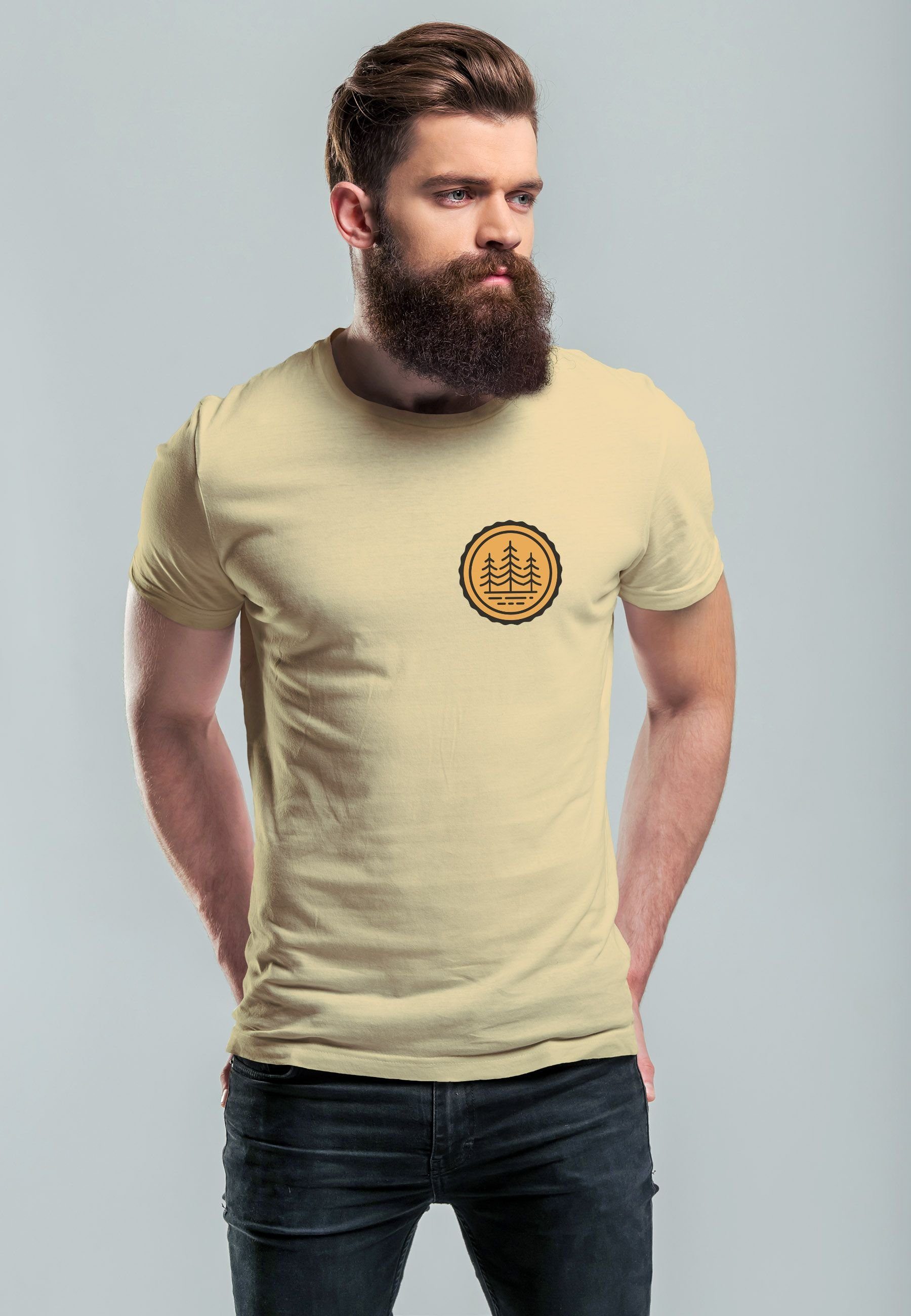 Print-Shirt Fashion Bäume Herren Badge St T-Shirt Wald Print mit Neverless Naturliebhaber Logo Outdoor