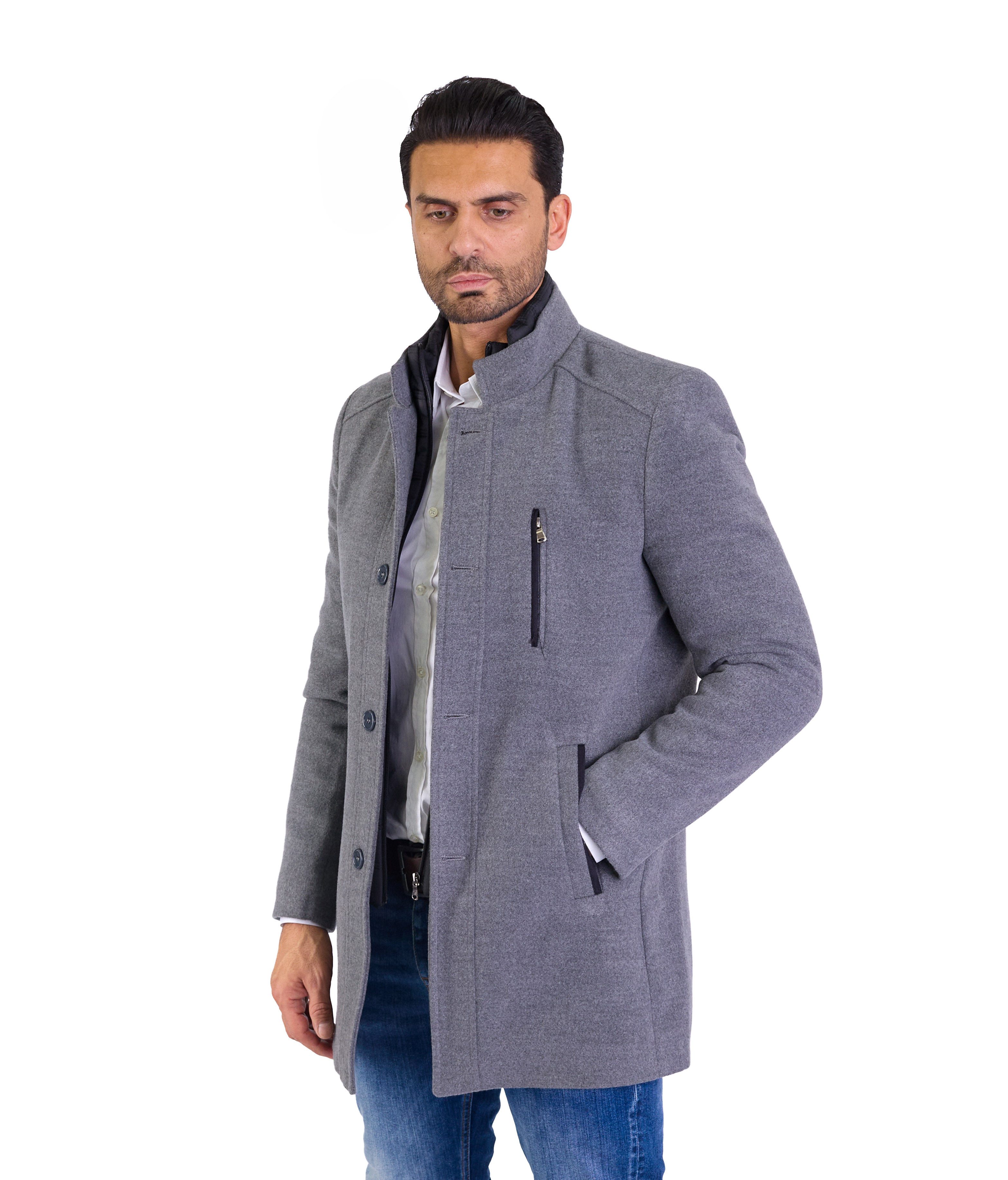 Denim Distriqt Wintermantel Herren Slim Fit Wintermantel Stehkragen Grau 54 günstig online kaufen