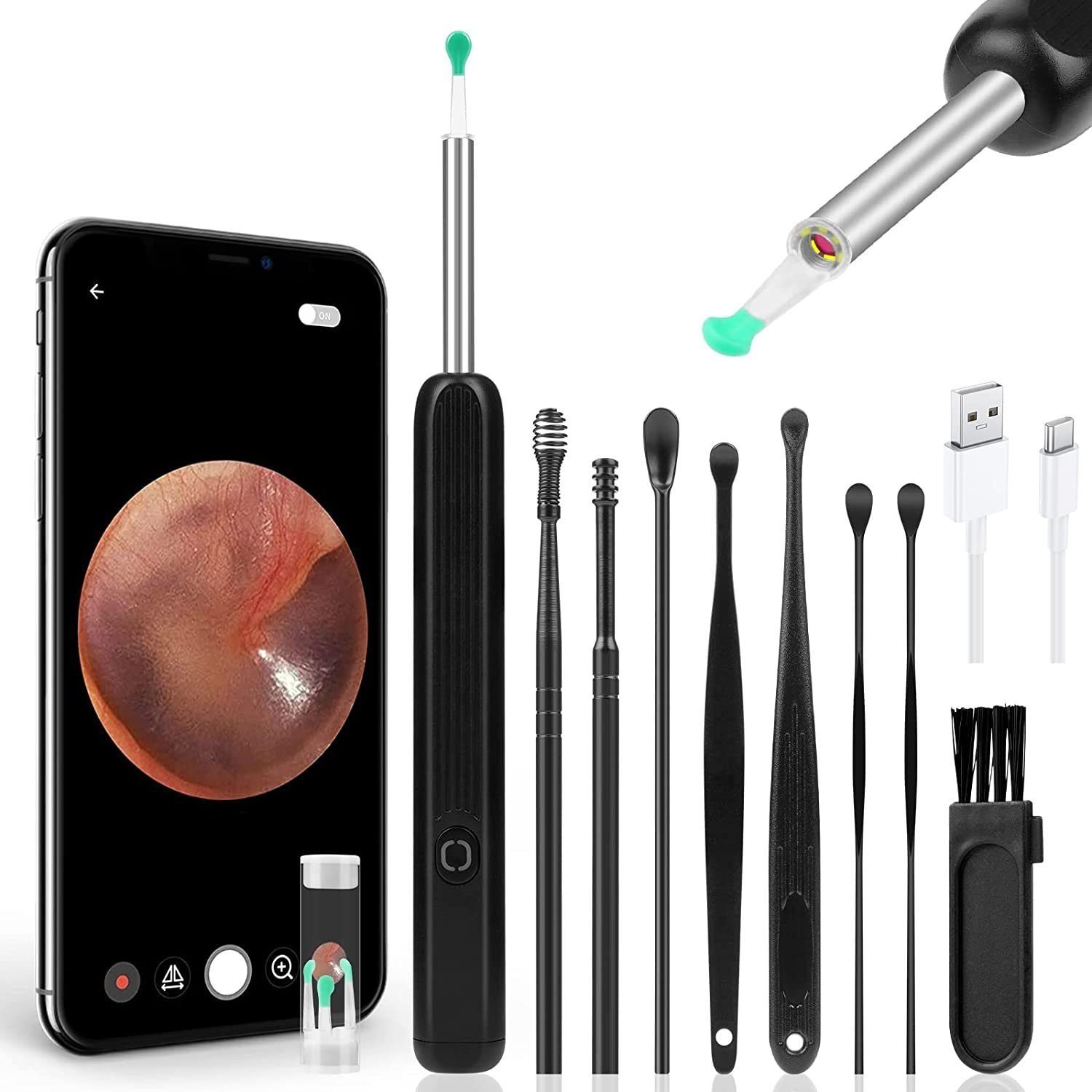 DOPWii Ohrenreiniger Ohrenschmalz-Entferner Otoskop mit Wifi, 6 LED, IP67 wasserdicht, 1-tlg., Kamera für effektive Ohrreinigung