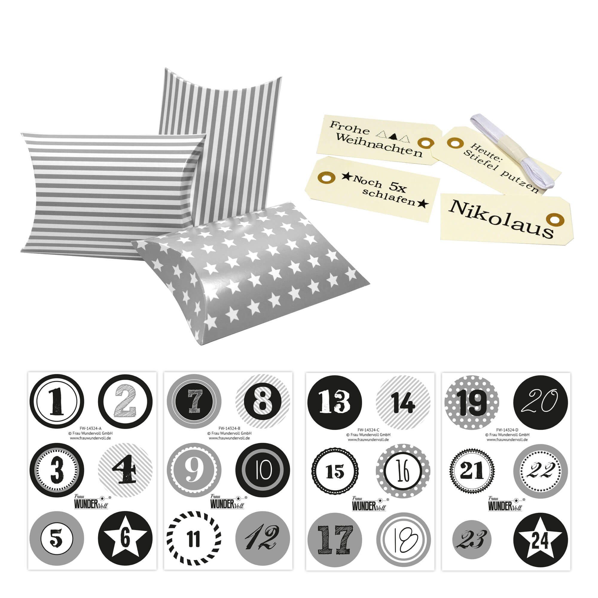 Frau WUNDERVoll Kalender zum Selbstbasteln Adventskalender Christkind: Set 182, Kissenschachteln 15 x 11 x 4,5