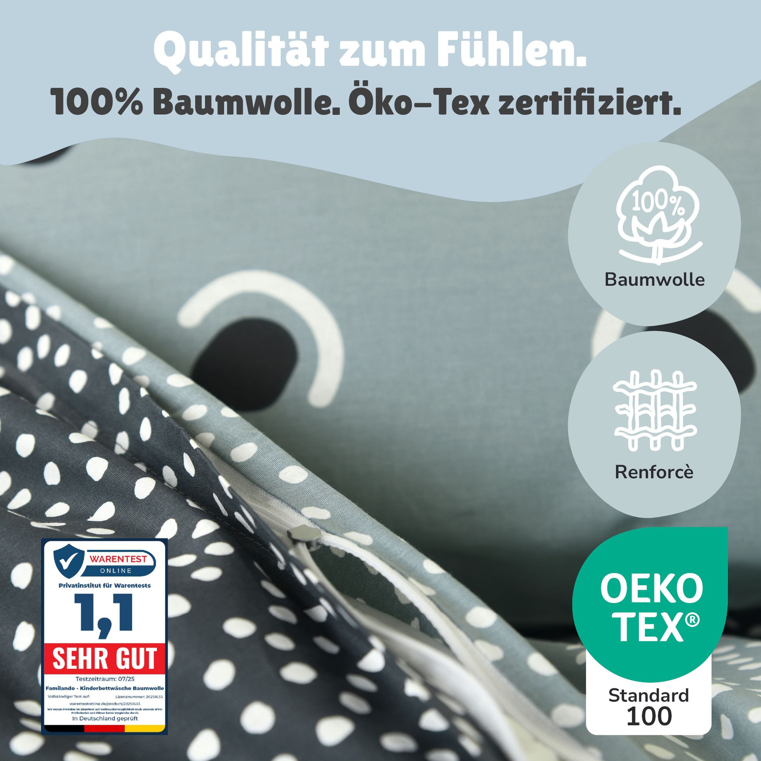 Familando Babybettwäsche Hippo 100x135 40x60cm süßes Nilpferd mit Ohren, Renforcé, 2 teilig, mit liebevollem Motiv & süßen Details – Bild 4 von 5