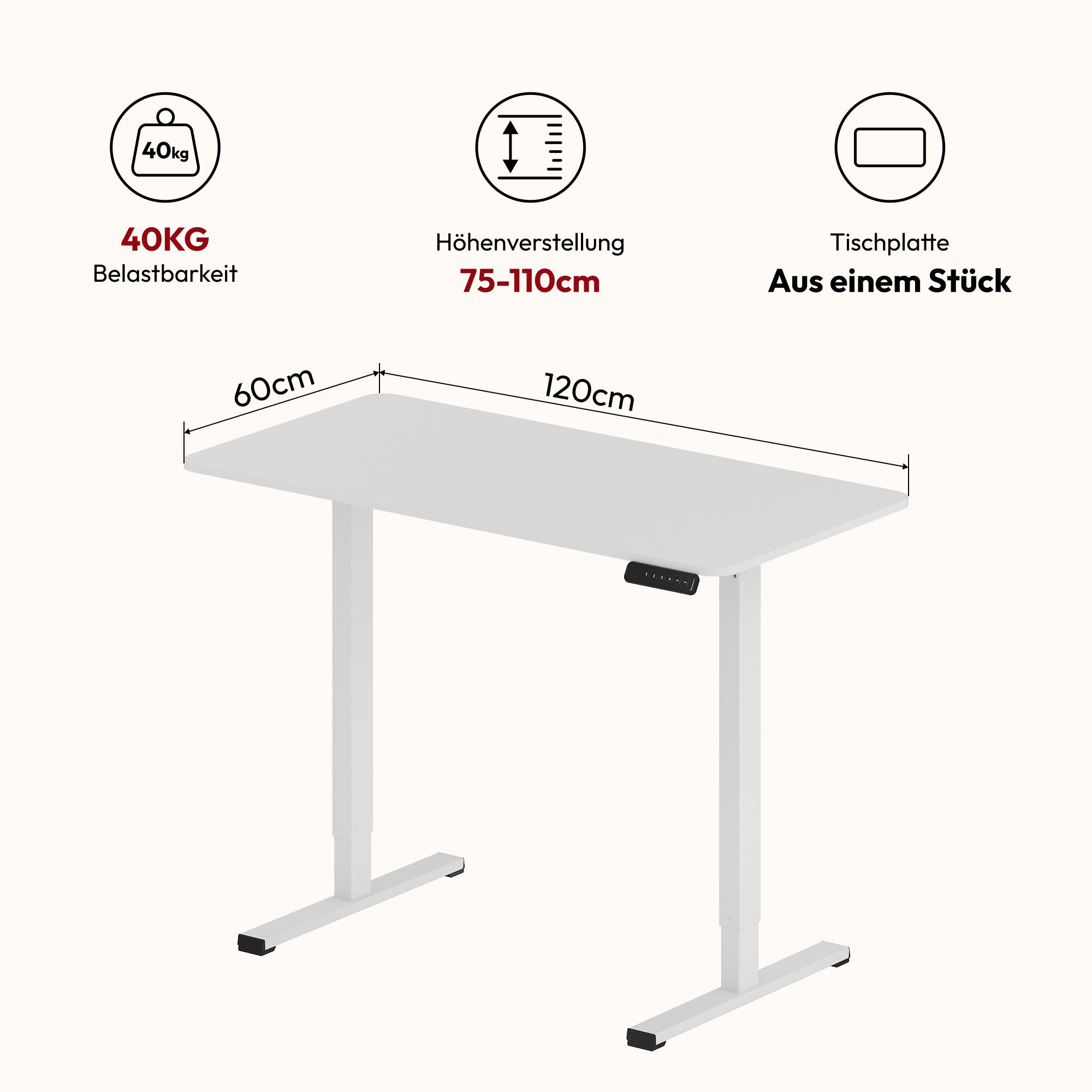 SANODESK Schreibtisch Elektrisch höhenverstellbarer Schreibtisch (MIT 16MM einteiliger Tischplatte, 2-Fach-Teleskop mit Memory-Steuerung & Anti-kollisionssystem), schnelle Montage, verschiedene Größen zur Auswahl
