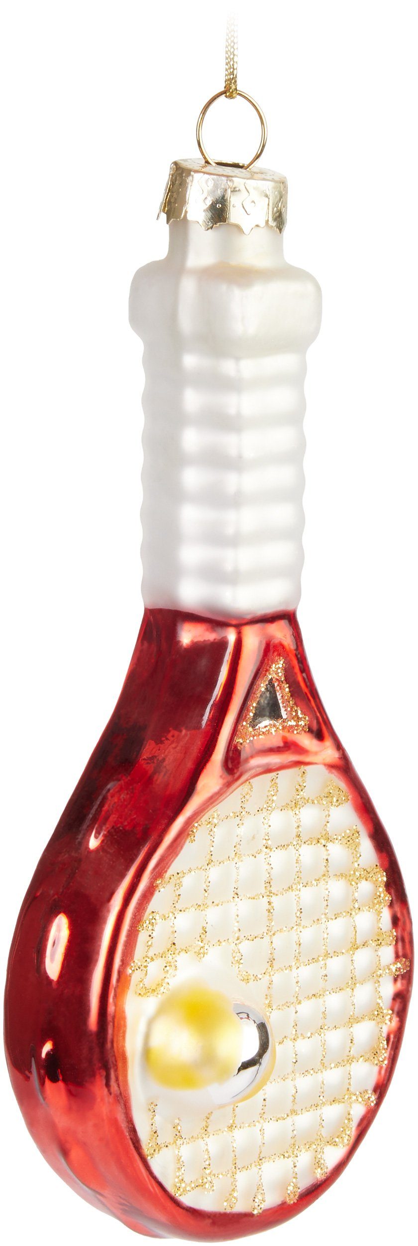 Weihnachtsbaumkugel Tennisschläger Rot mit Tennisball Weihnachtskugel aus Glas Handbemalt