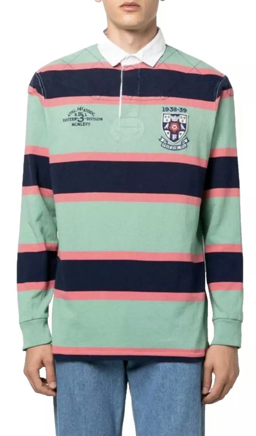 Polo Ralph Lauren Langarm-Poloshirt Gestreiftes Athletics Rugby Polo Hemd Aufgesticktes Wappen,Stickerei Eastern Division, gerippten Bündchen