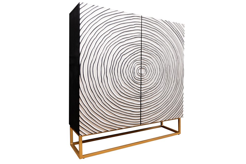 riess-ambiente Highboard ZEN CIRCLES 120cm weiß / schwarz / gold (Einzelartikel, 1 St), Massivholz · Metall · Anrichte · Kommode · 3D-Front · Modern Design
