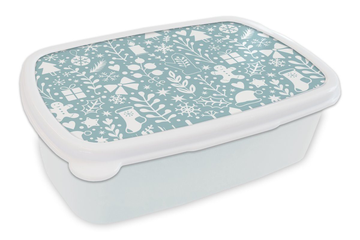 MuchoWow Lunchbox Winter - Schnee - Muster - Weiß, Kunststoff, (2-tlg), Brotbox für Kinder und Erwachsene, Brotdose, für Jungs und Mädchen
