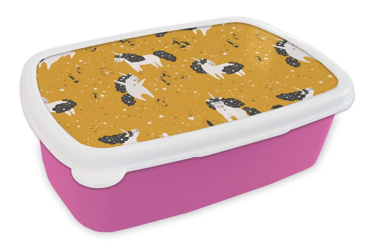 MuchoWow Lunchbox Mädchen - Einhorn - Sterne - Muster - Mädchen - Kinder - Kinder - Kind, Kunststoff, (2-tlg), Brotbox für Erwachsene, Brotdose Kinder, Snackbox, Mädchen, Kunststoff rosa