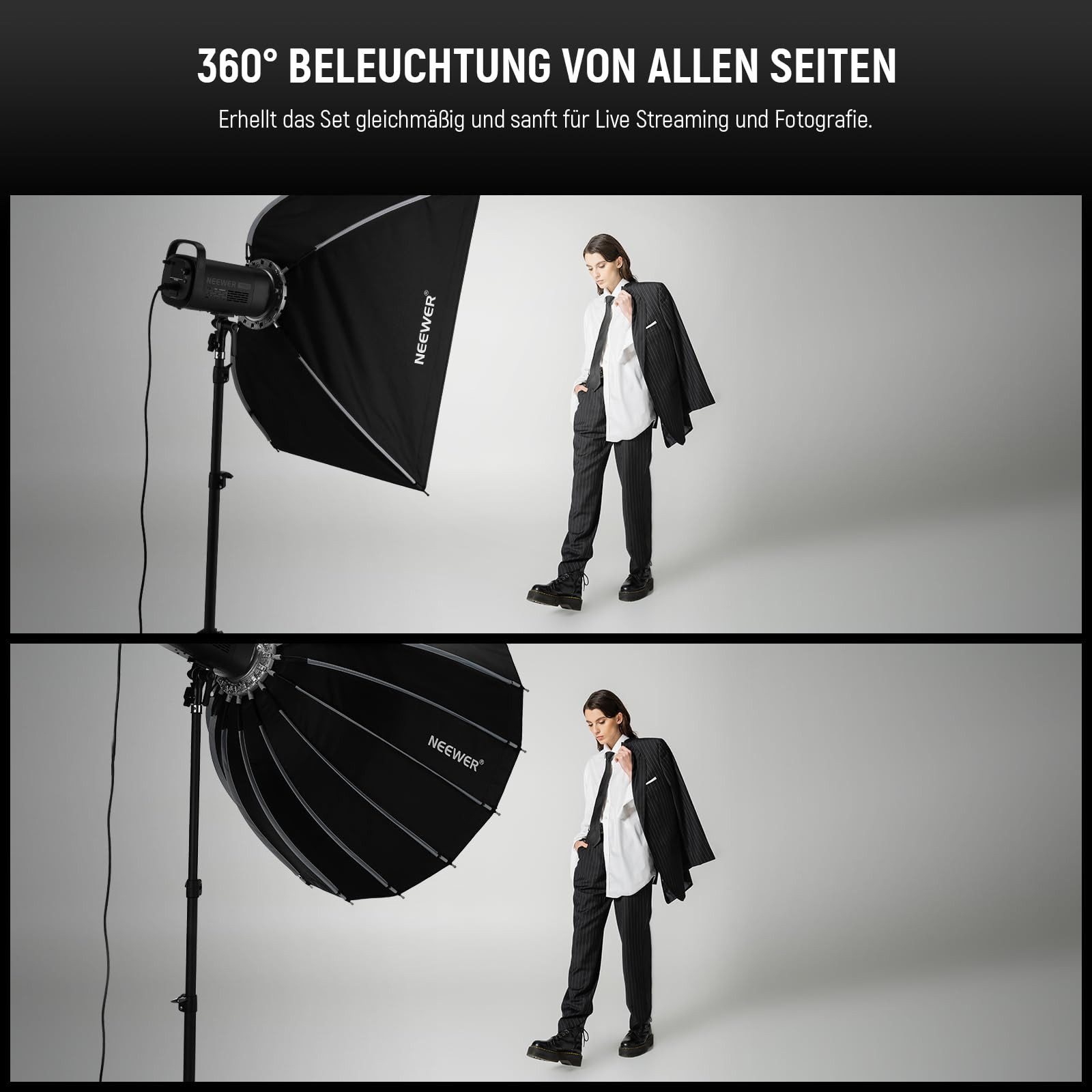 Neewer Softbox NS120P 120cm Parabolic Softbox Schnellwechsel-System mit Grid/Tasche, Schnellwechsel und Zusammenklappbar