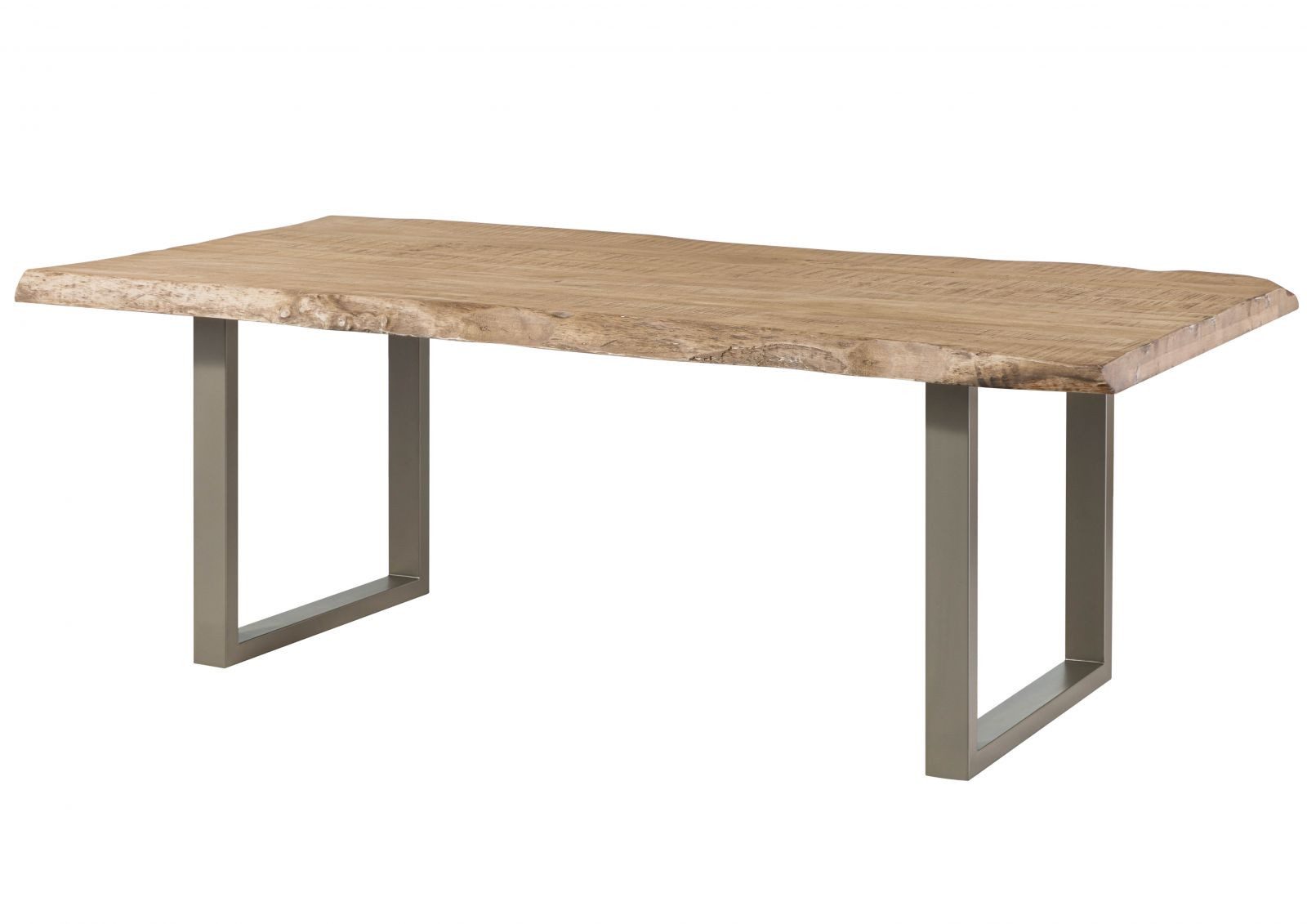 Massivmoebel24 Baumkantentisch FREEFORM (Massivholz, Massivholztisch), Baumtisch Mango 180x90x77 beige / U-Beine silber FREEFORM 5