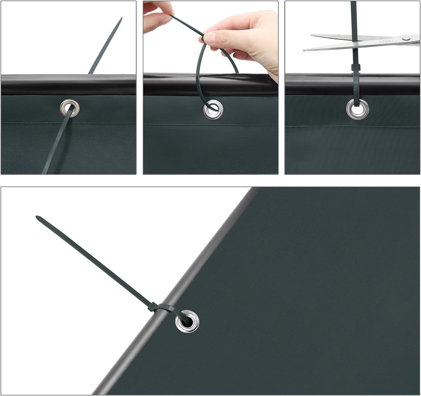 Sekey Balkonsichtschutz Sichtschutz Balkon ohne Bohren Balkonverkleidungen aus Oxford-Gewebe mit Ösen, Nylon Kabelbinder und Kordel – Bild 4 von 5