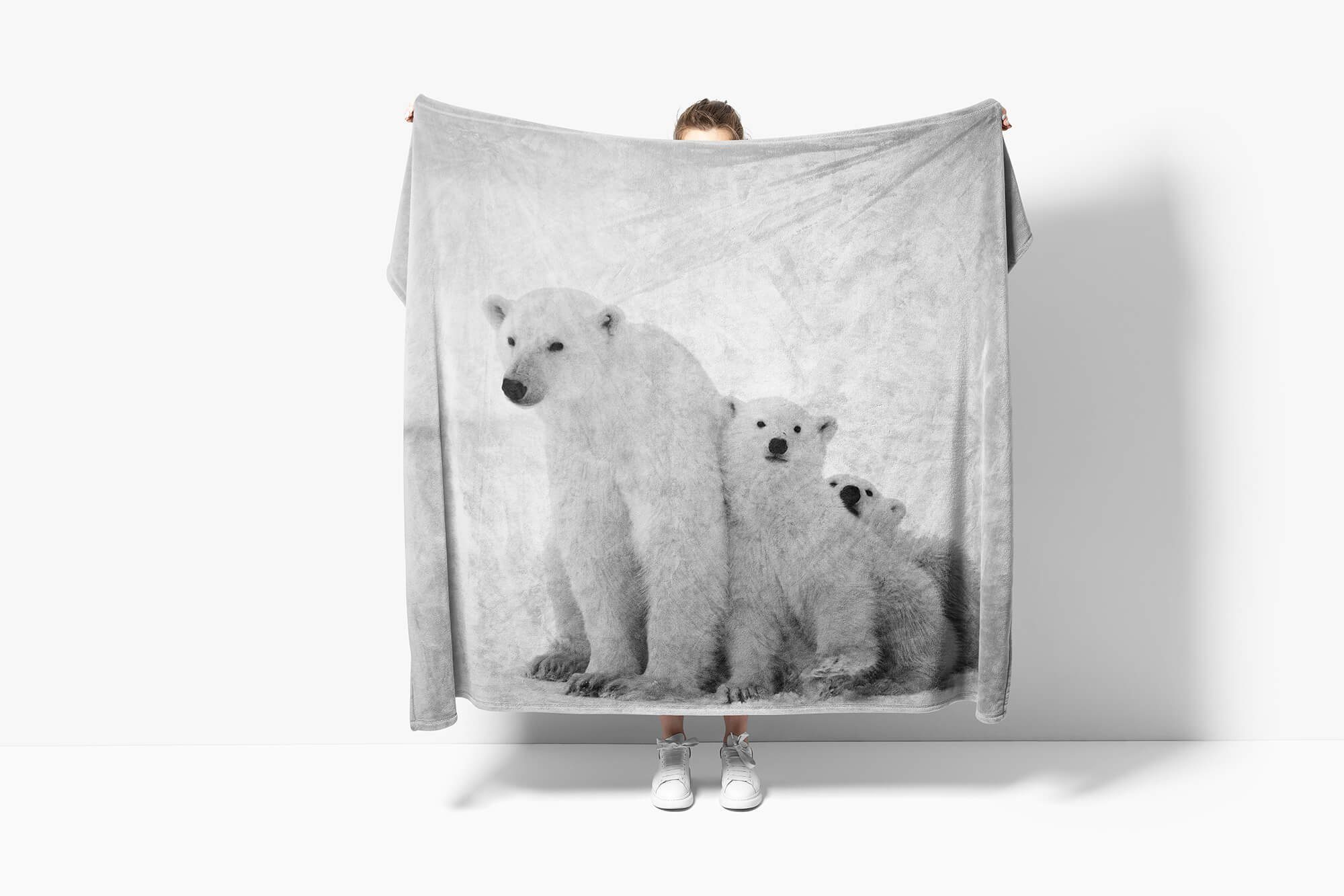 Sinus Art Handtücher Baumwolle-Polyester-Mix (1-St), Saunatuch mit Kuscheldecke Tiermotiv Handtuch Eisbären Handtuch Familie, Strandhandtuch